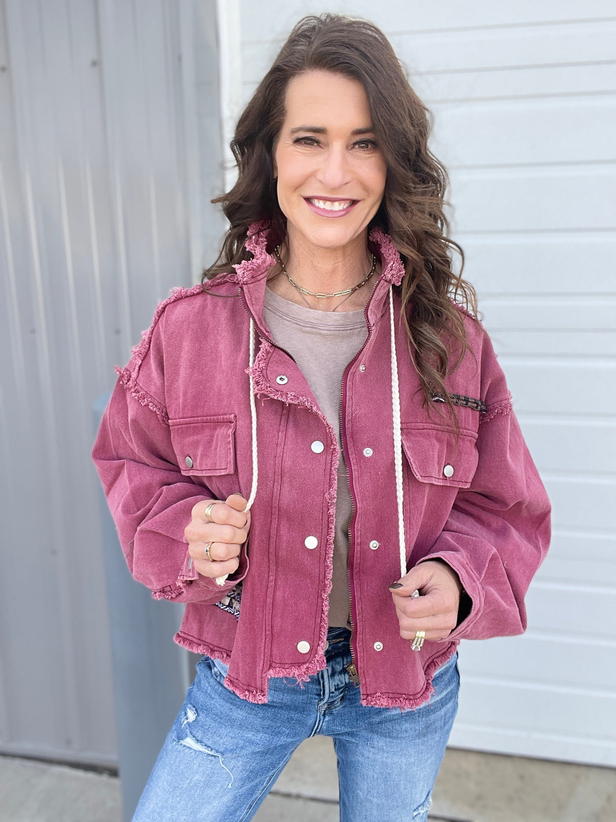 POL Be The One High Neck Twill Jacket In Burgundy *Final Sale*