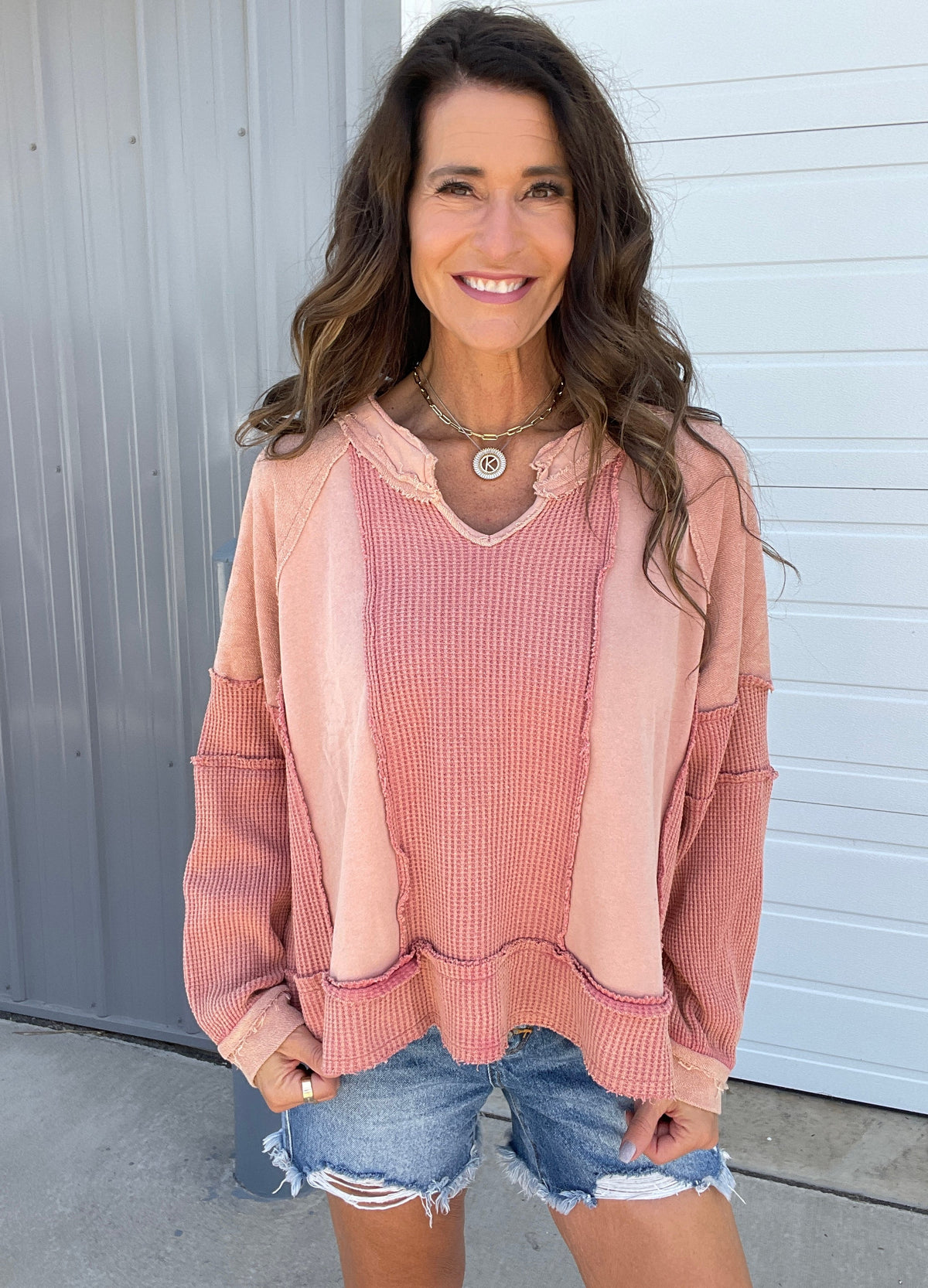 Pol Without You Multi Panel Oversized Top In 4 Colors: Ivory, Blue, Taupe, Brick *Final Sale*