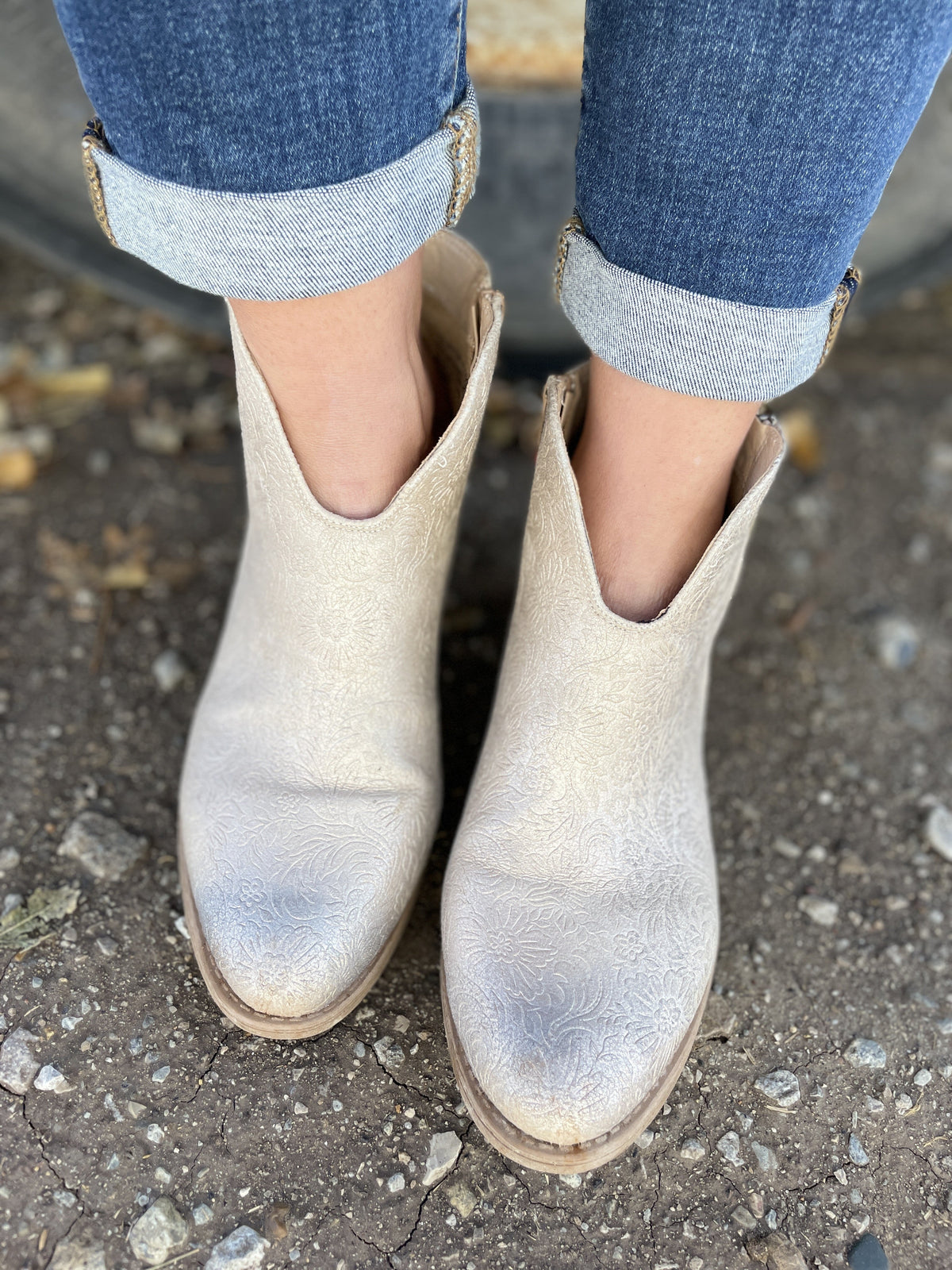 Very G Divine Tooled Booties In 2 Colors: Cream, Black *Final Sale*