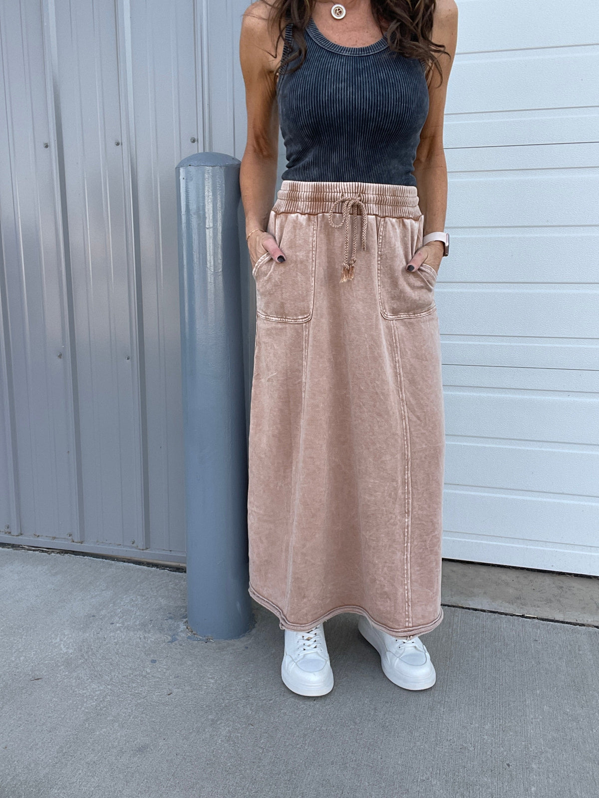 Coming Through Mineral Washed Skirt In 3 Colors: Camel, Mocha, Olive *Final Sale*