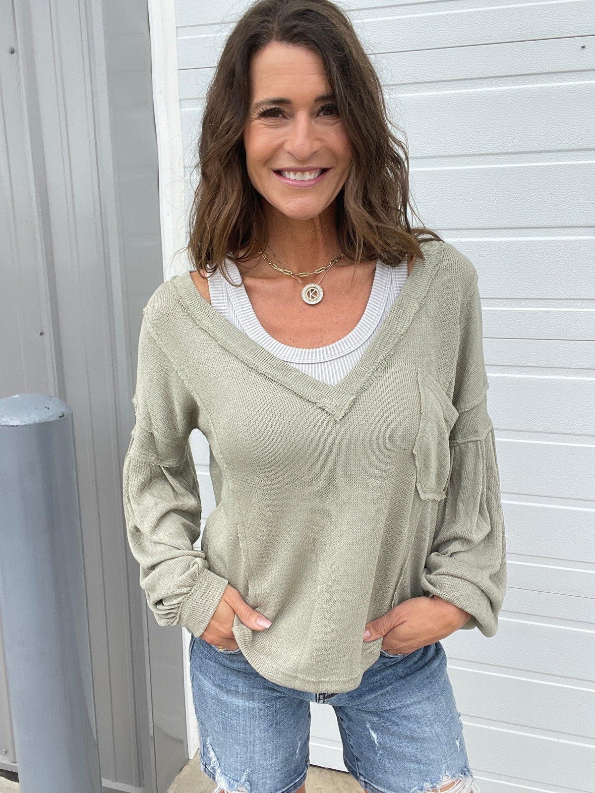 Pol Look In Your Eyes Lightweight Sweater In 2 Colors: Black, Dusty Olive *Final Sale*