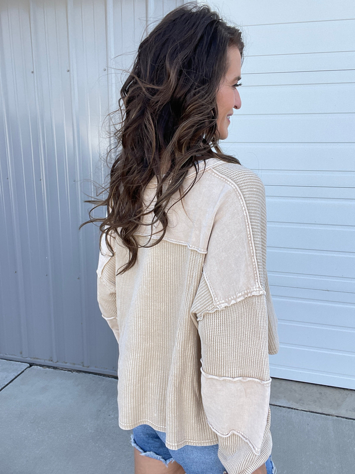 Step Right Up Thermal Mix Top In 3 Colors: Brown, Rose, Khaki *Final Sale*