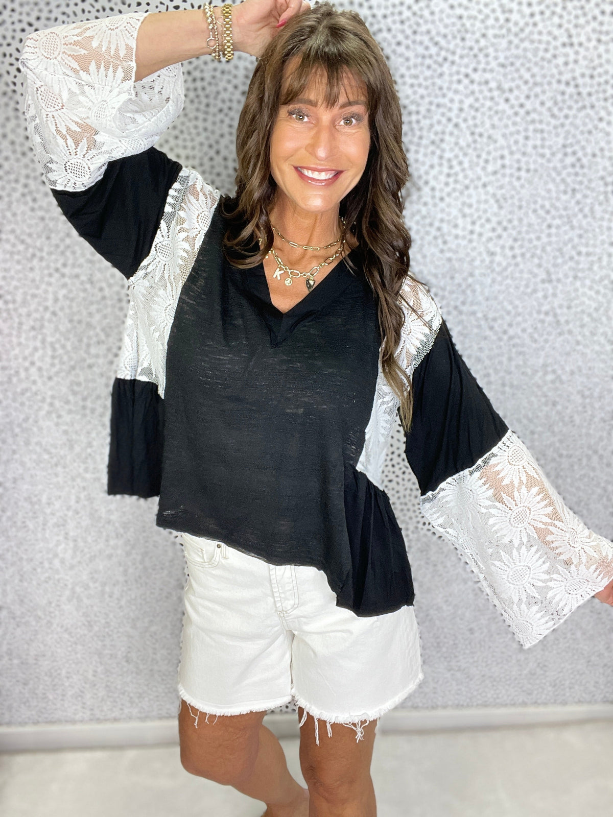 POL Lacehaven Flare Sleeve Top In 2 Colors