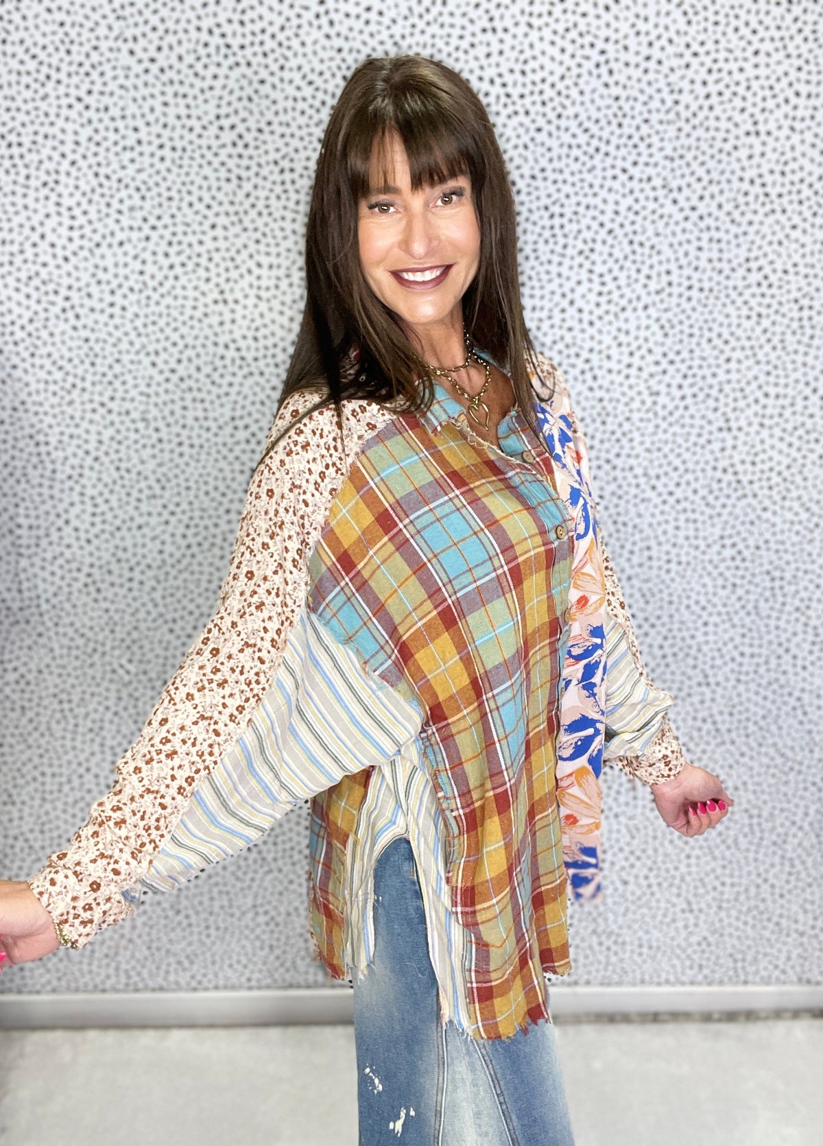 Oli & Hali Afterglow Washed Print Mix Button Down Top In 2 Colors *Final Sale*