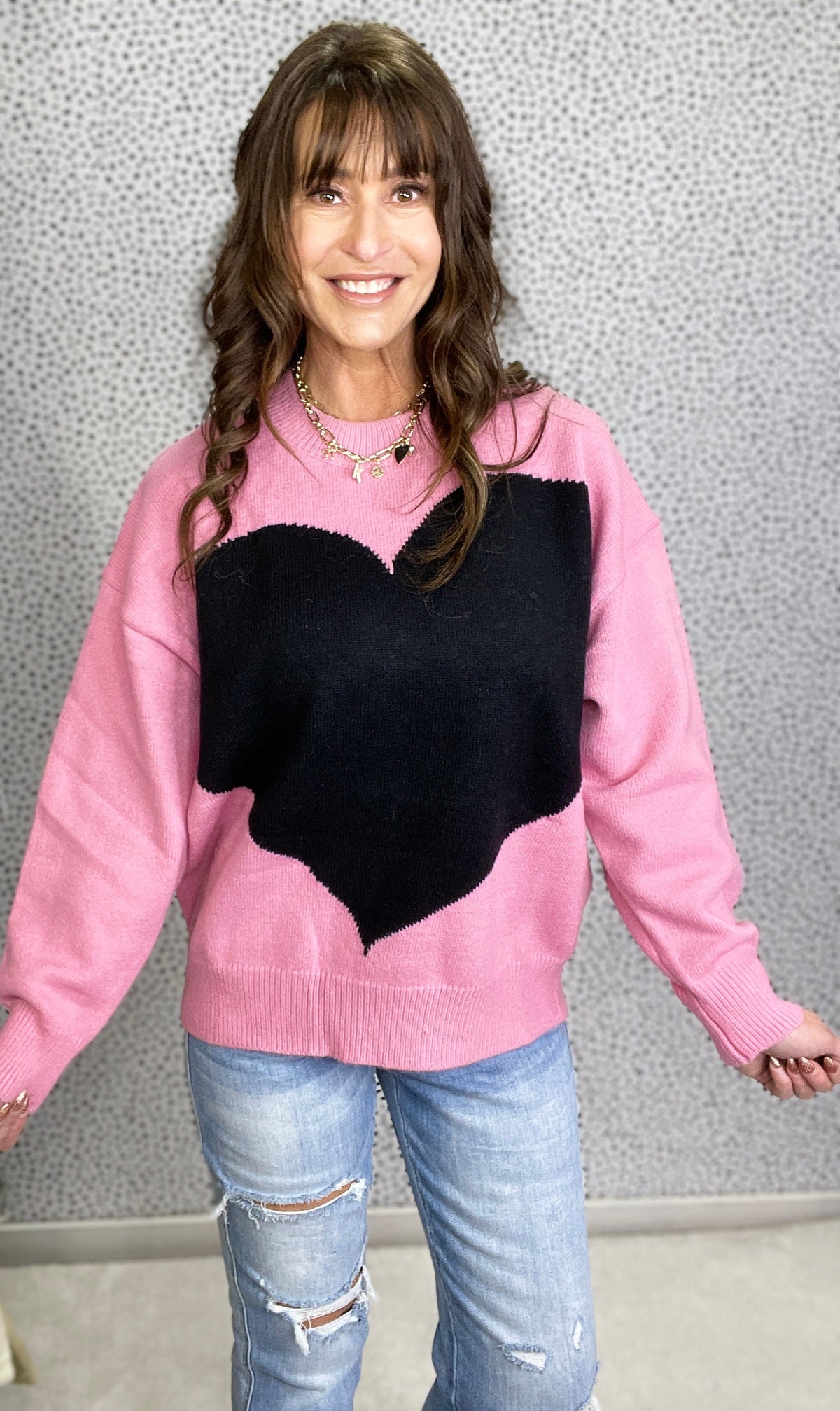 Heart Me Pink And Black Sweater