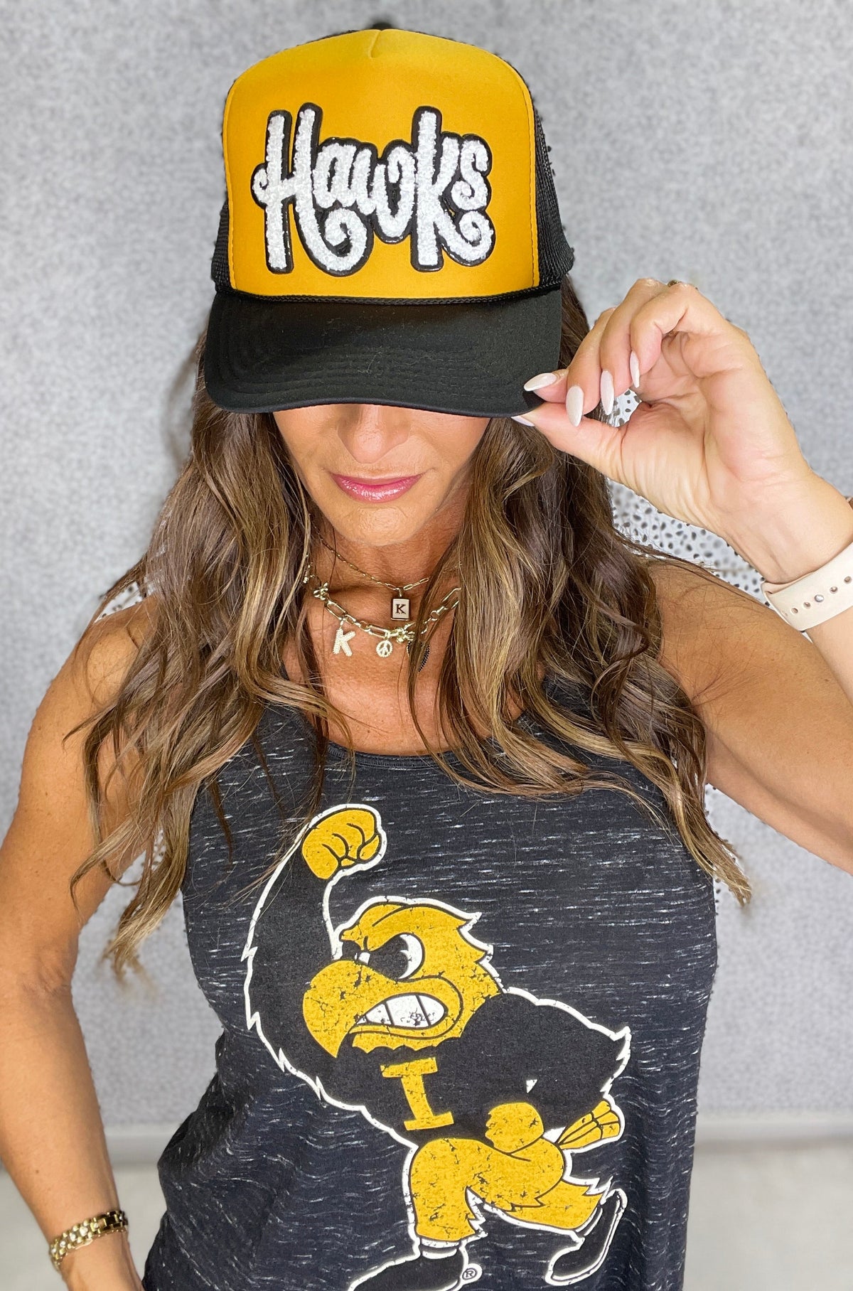 Black & Gold Hawks Textured Patch Trucker Cap