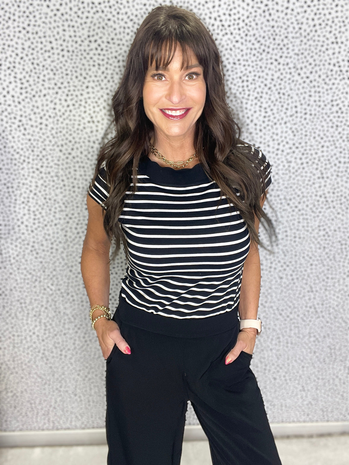 Sweet Life Short Sleeve Striped Knit Top In Black *Final Sale*
