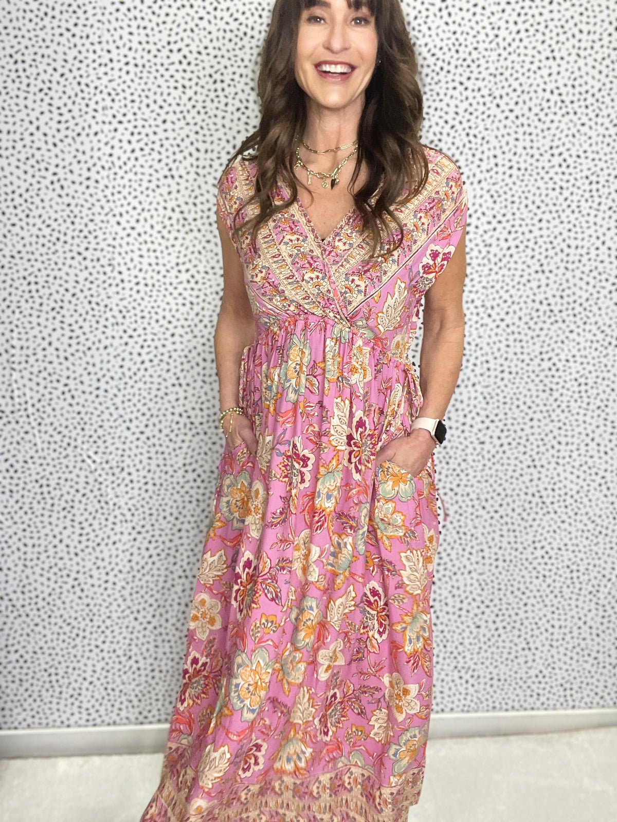 Tassel Breeze Sleeveless Corder Printed Challis Maxi Dress In 2 Colors *Final Sale*