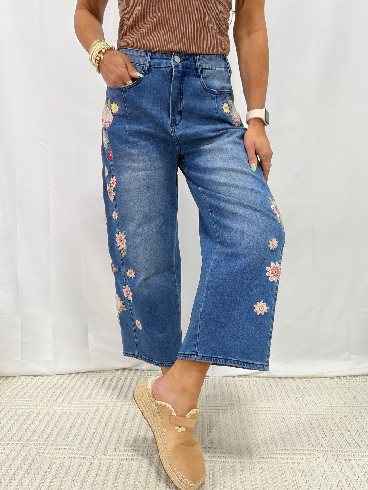 Bloom & Stroll Embroidered Denim Jeans