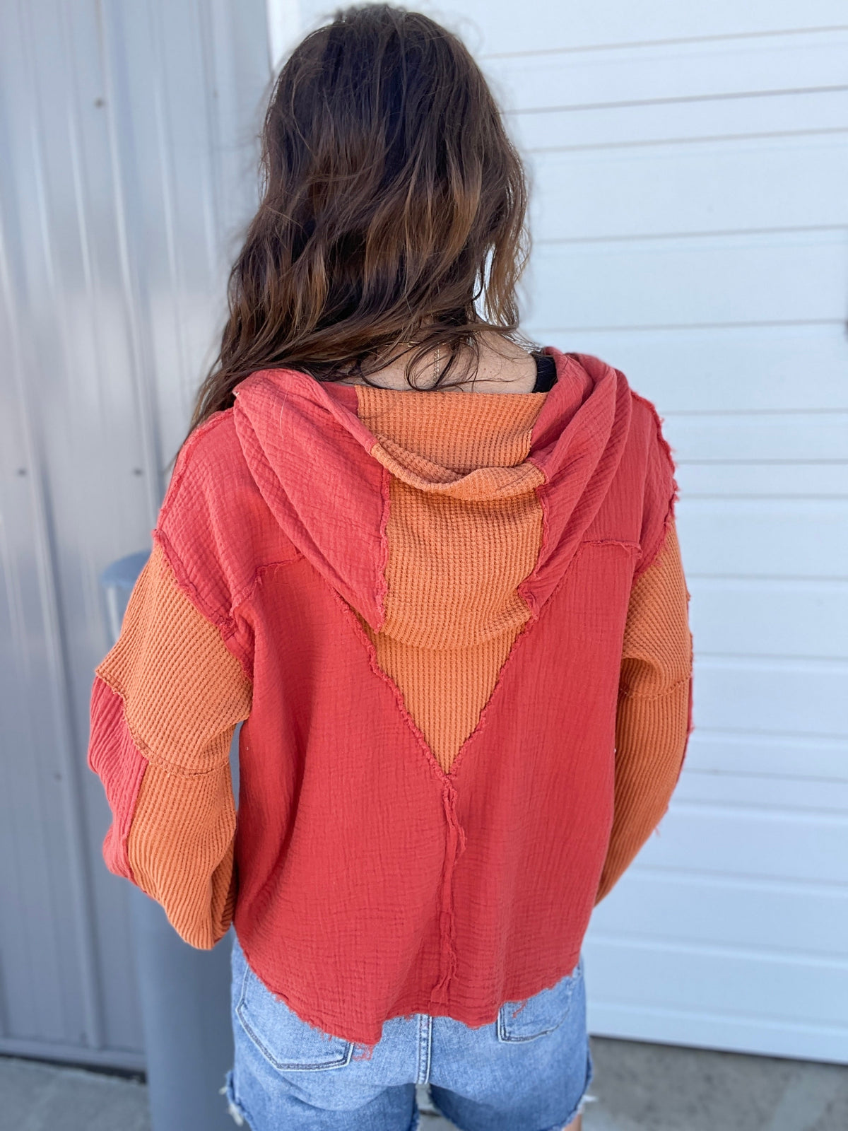 Pol Twenty Questions Woven Hoodie Top In Sunset *Final Sale*