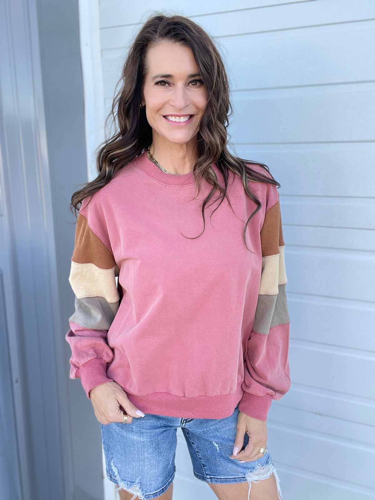 Crash Course Color Block Knit Pullover In 2 Colors: Mauve, Grey *Final Sale*