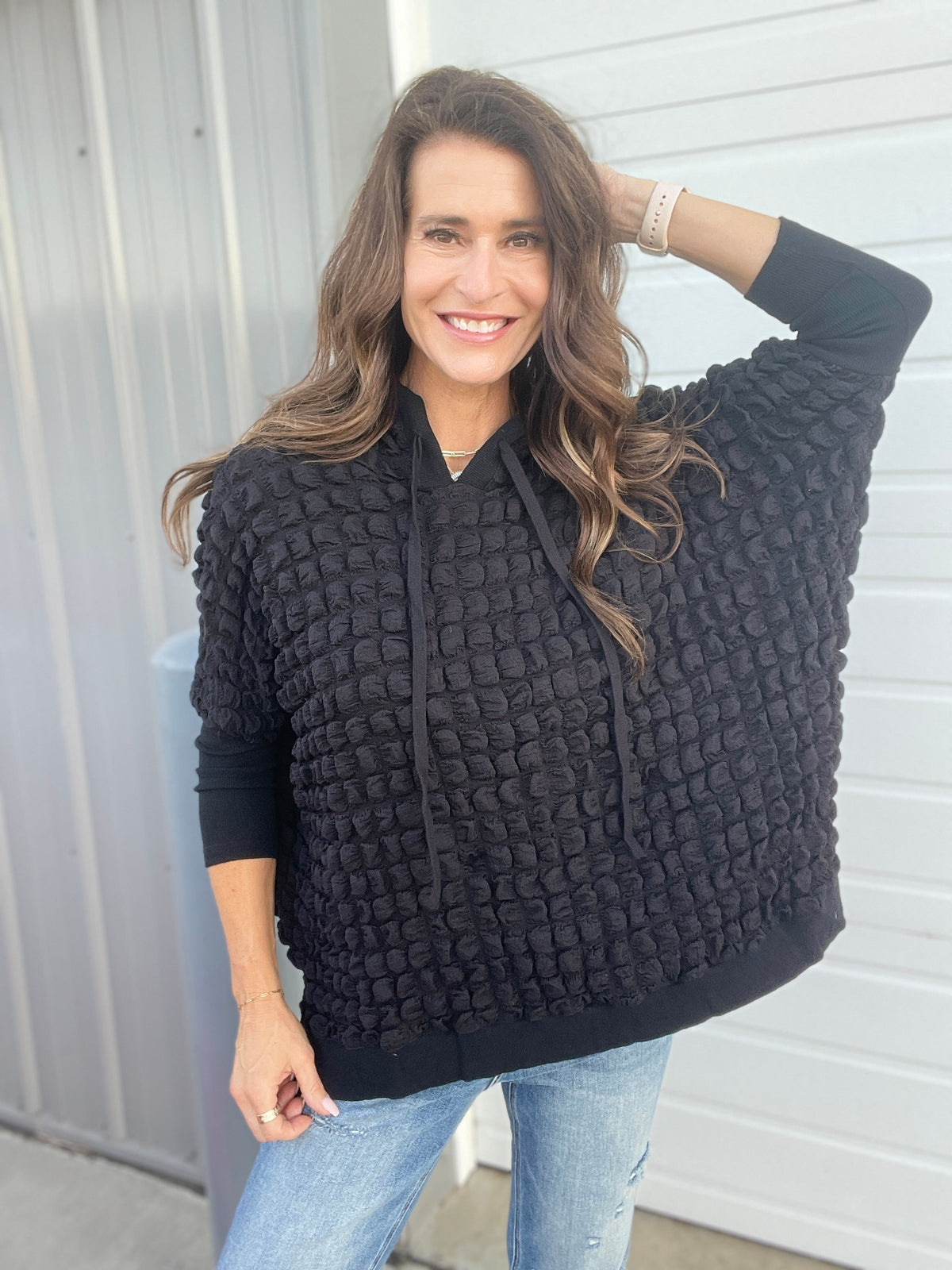 Bubbly Bliss Loose Fit Bubble Hoodie In 3 Colors: Black, Pink, Teal *Final Sale*