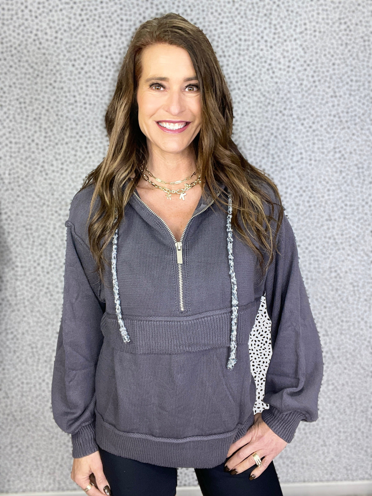 POL Here We Are Half Zip Hooded Sweater Top In 3 Colors *Final Sale*