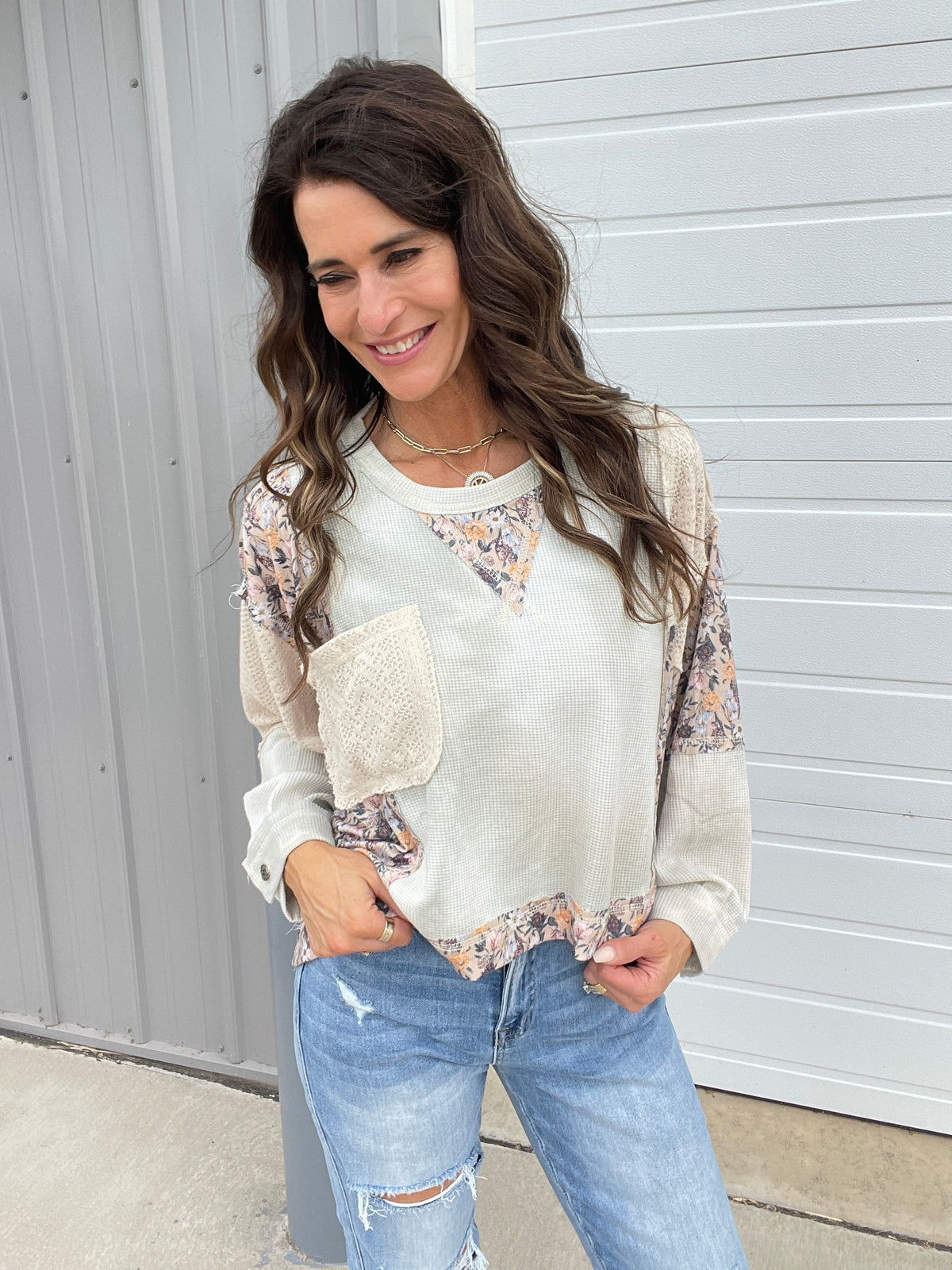 Pol Floral Paradise Accent Knit Crewneck In 4 Colors