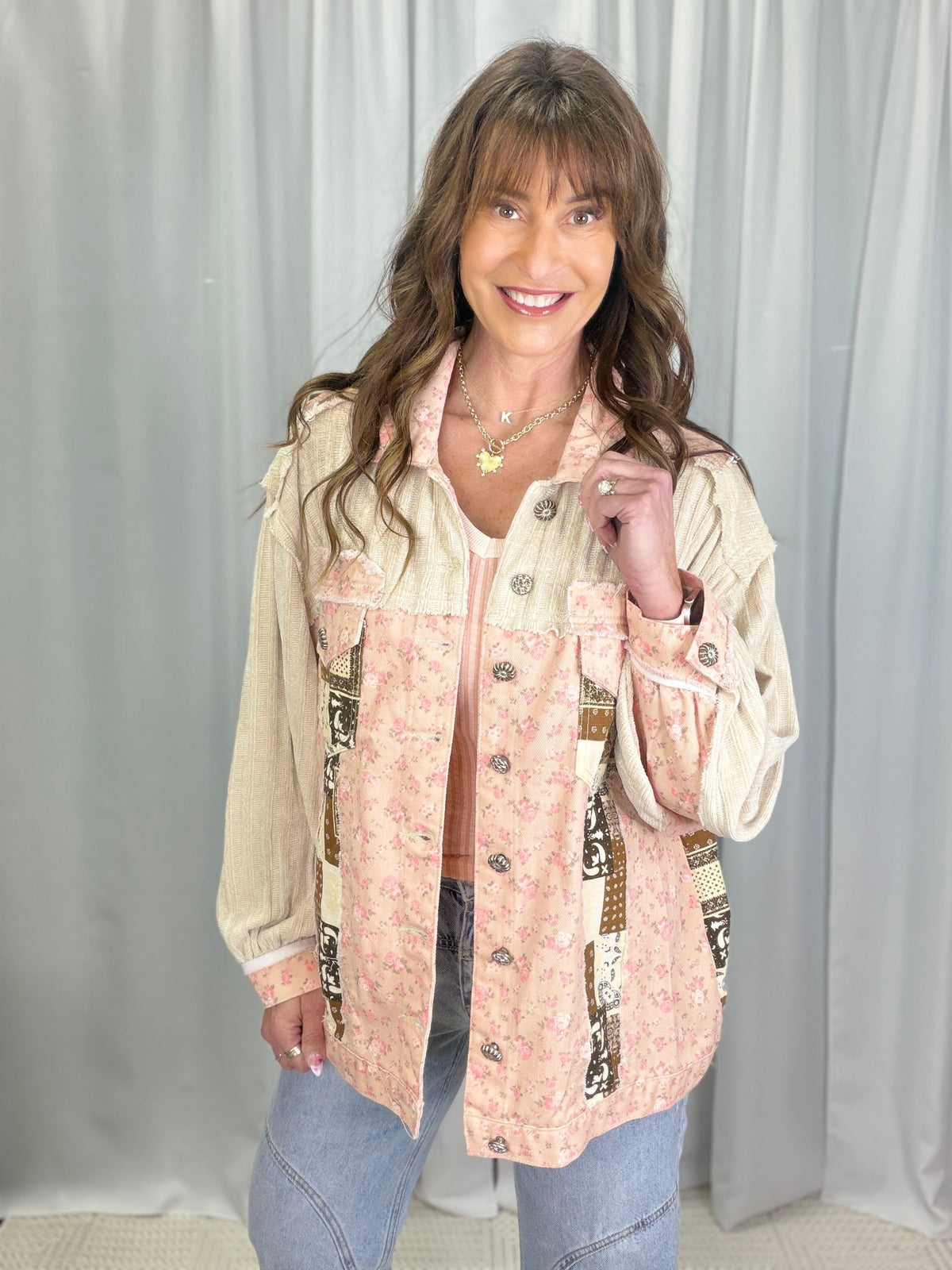 POL Sweet Rebellion Floral Pattern Jacket In Sand