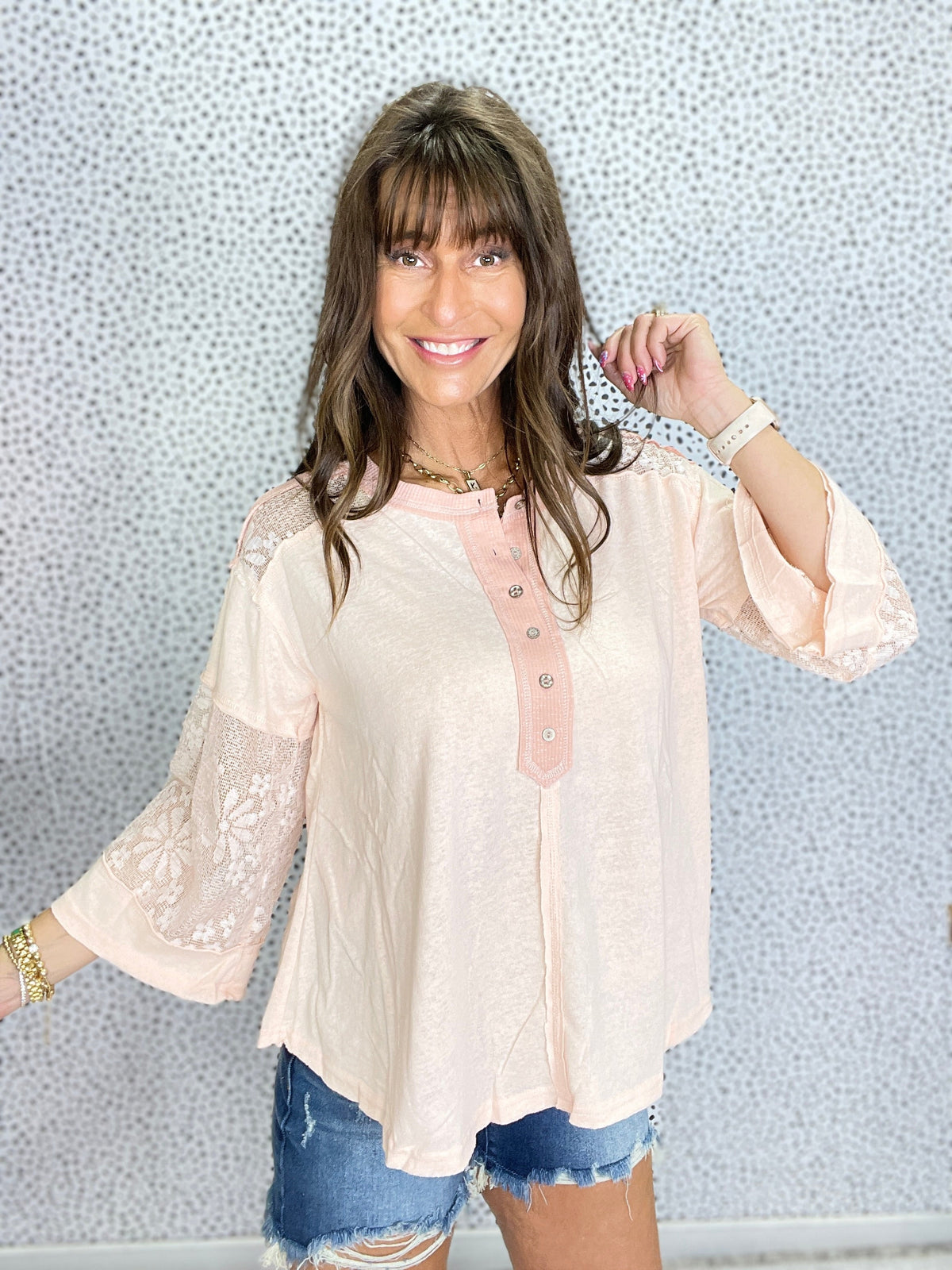 Pol Midnight Muse Lace Henley In 4 Colors