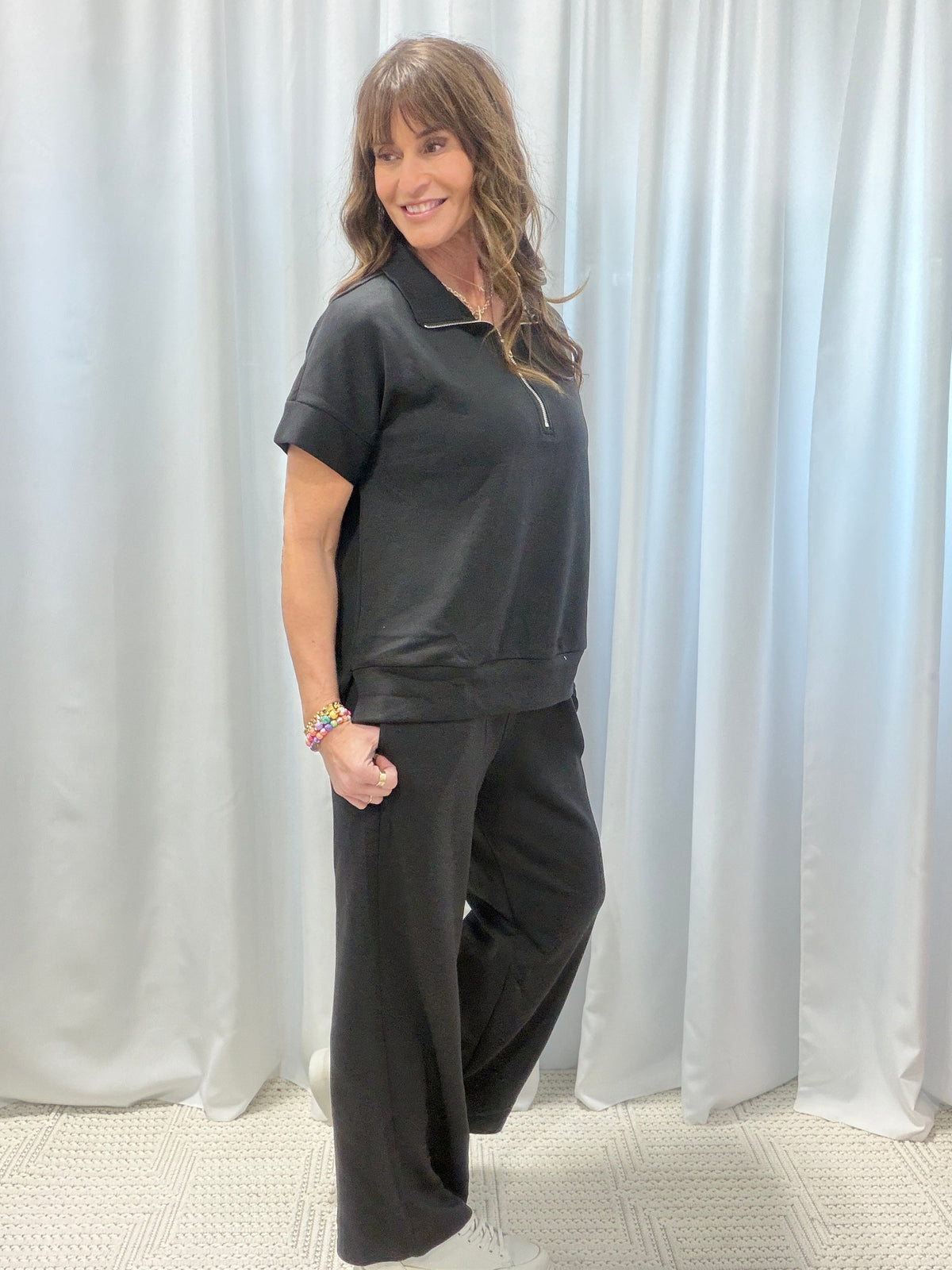 Catalina Front Zip Two Piece Set In Black