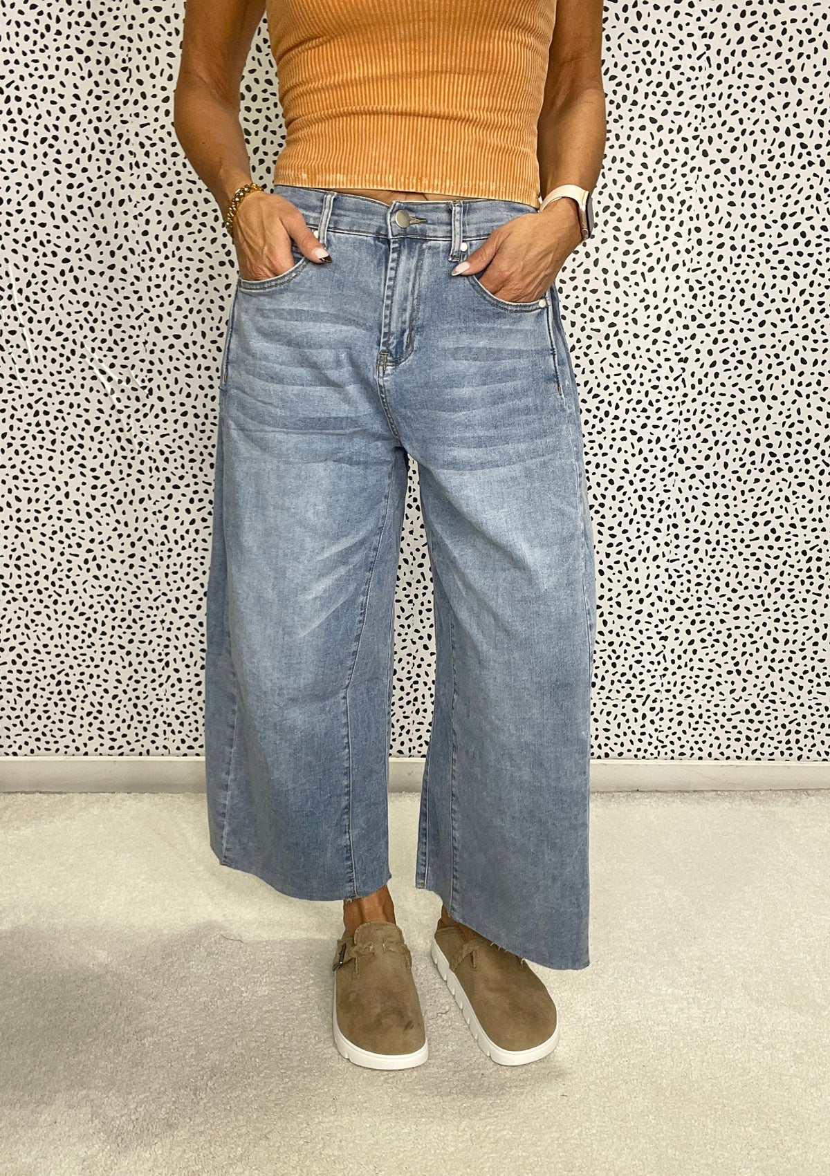 Rounding Out The Day Wide Leg Pants In Denim Blue