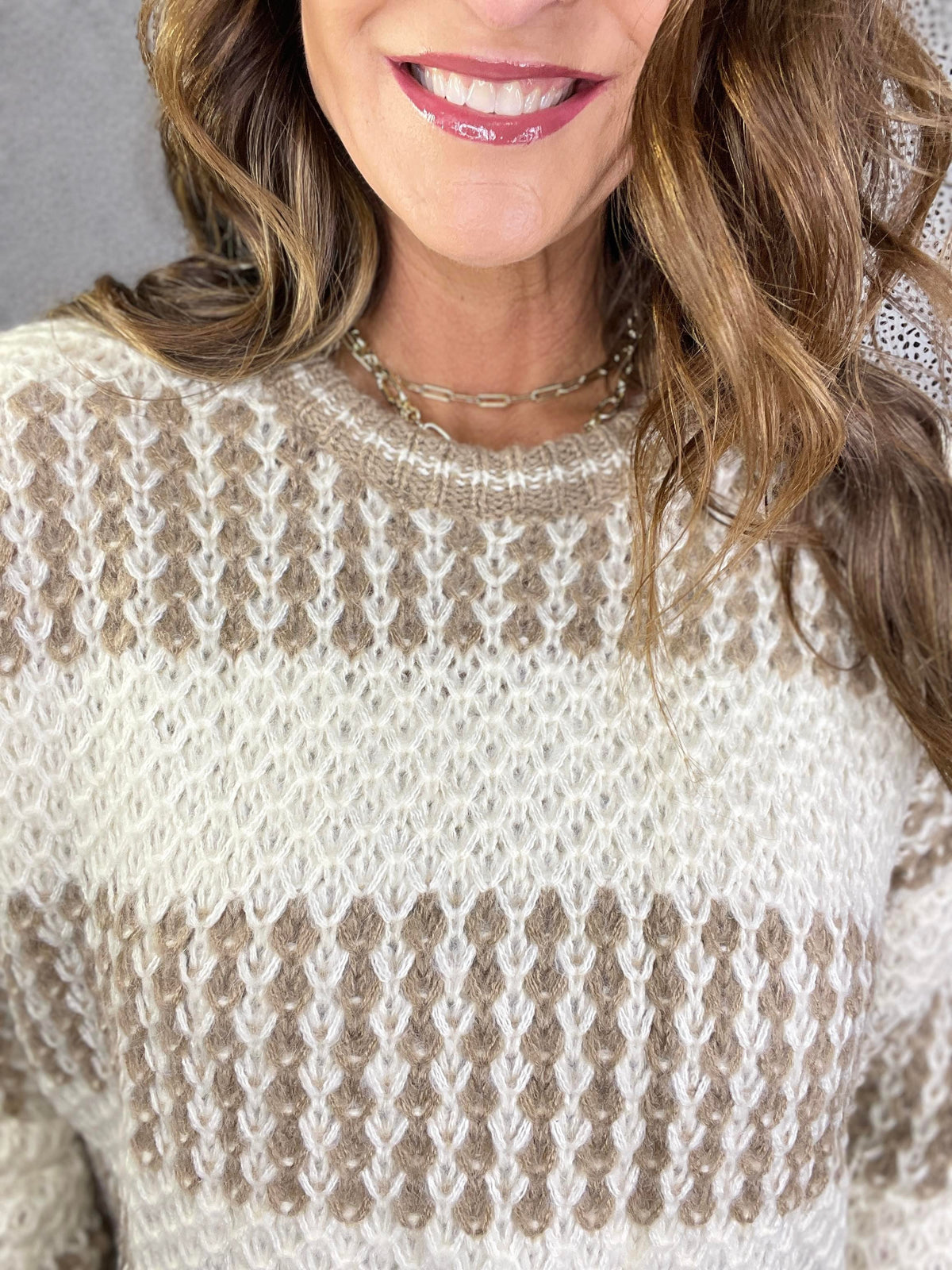 Cozy Chalet Round Neck Colorblocked Sweater