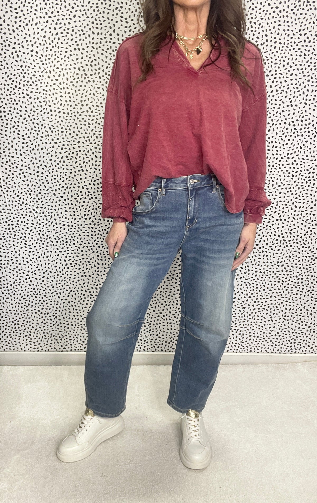 Mica Reba High Rise Non Distressed Barrel Jeans In Saphire 233