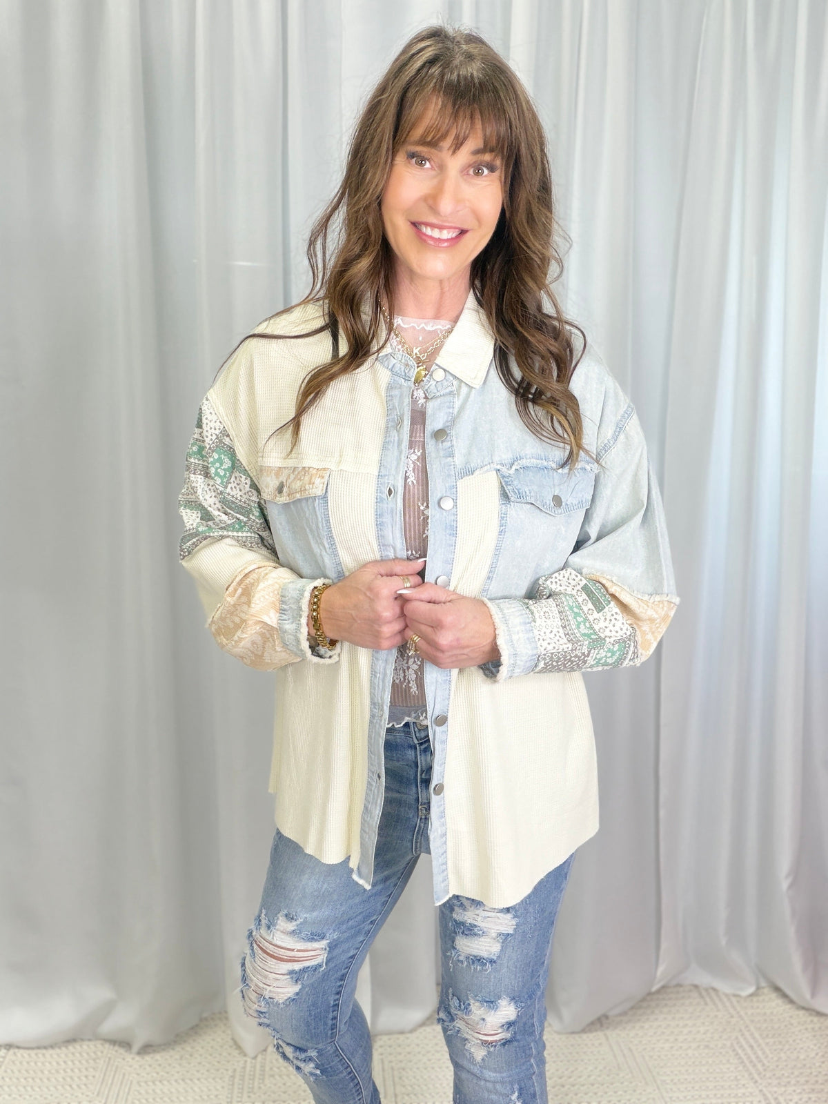 POL Sassy Look Oversized Patch Work Top In 6 Colors *Final Sale*