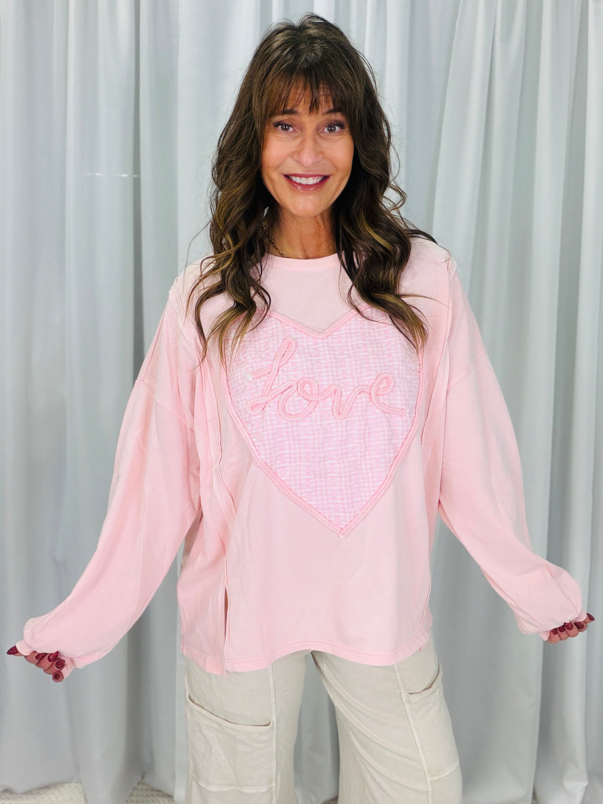 Love Notes Washed Terry Pullover In Pink