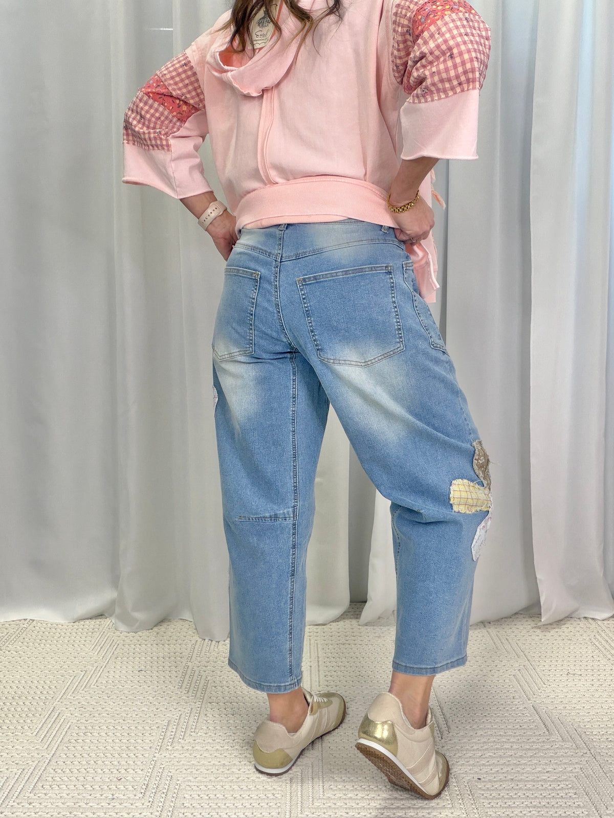 Downtown Flower Patch Barrel Pants In Denim