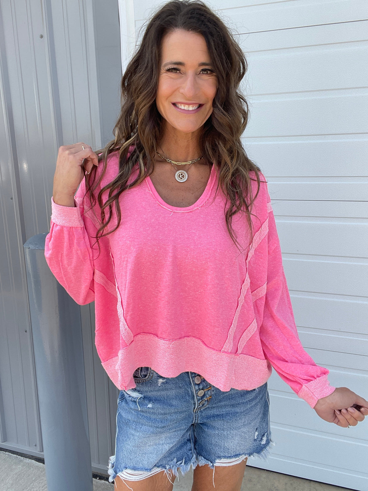 Contrast Feels Easy Fit Long Sleeve Hoodie Top In 4 Colors: Pink, Blue, Grey, Mocha *Final Sale*