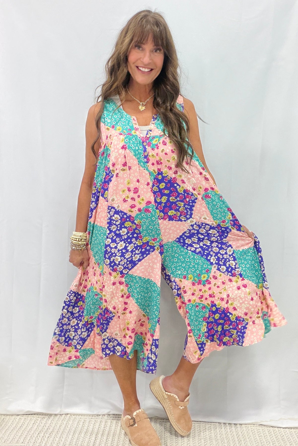 Out Of Office Mood Patchwork Wide Leg Jumpsuit In 2 Colors