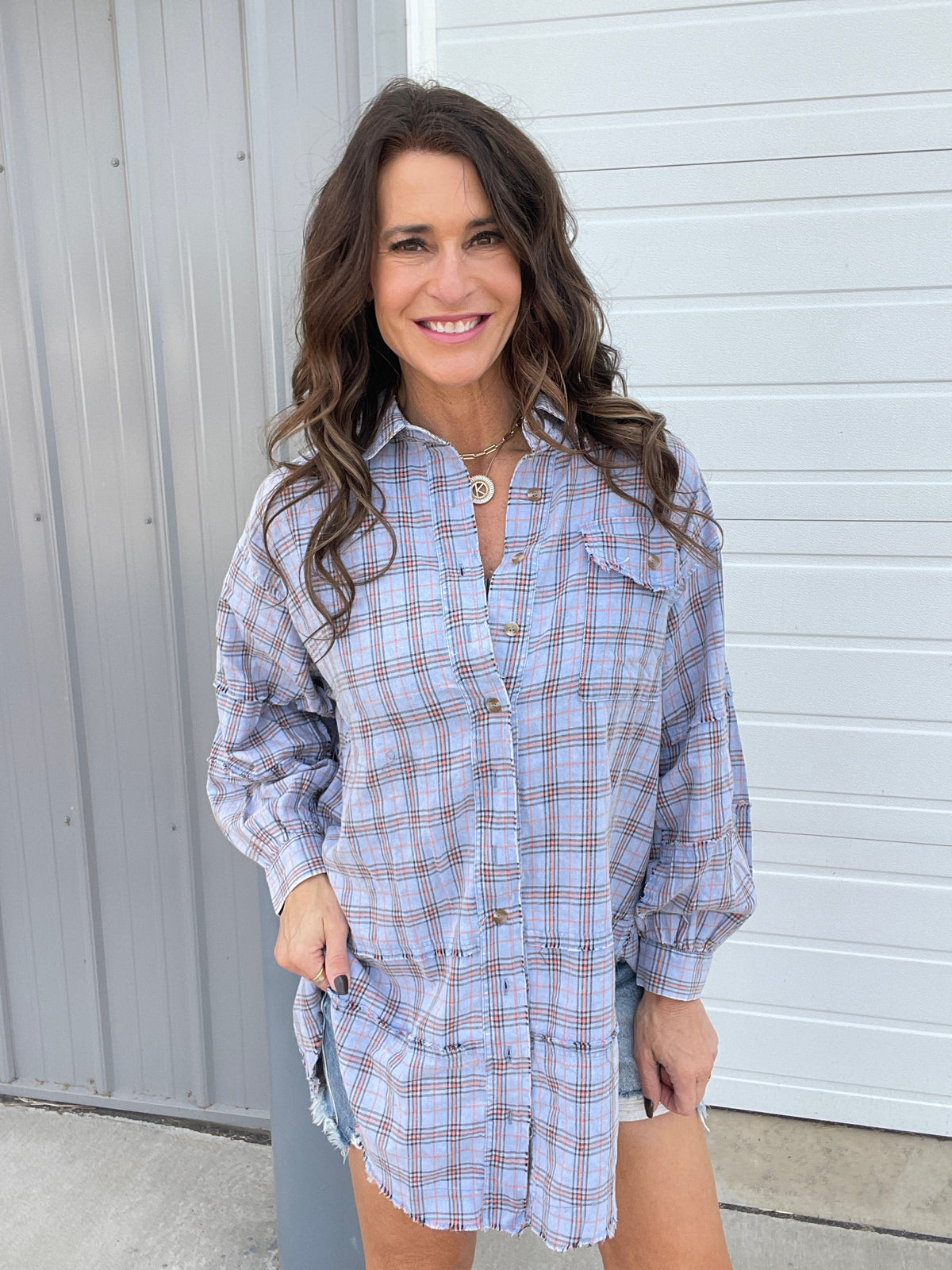 Soul Sister Mineral Washed Plaid Top In 4 Colors