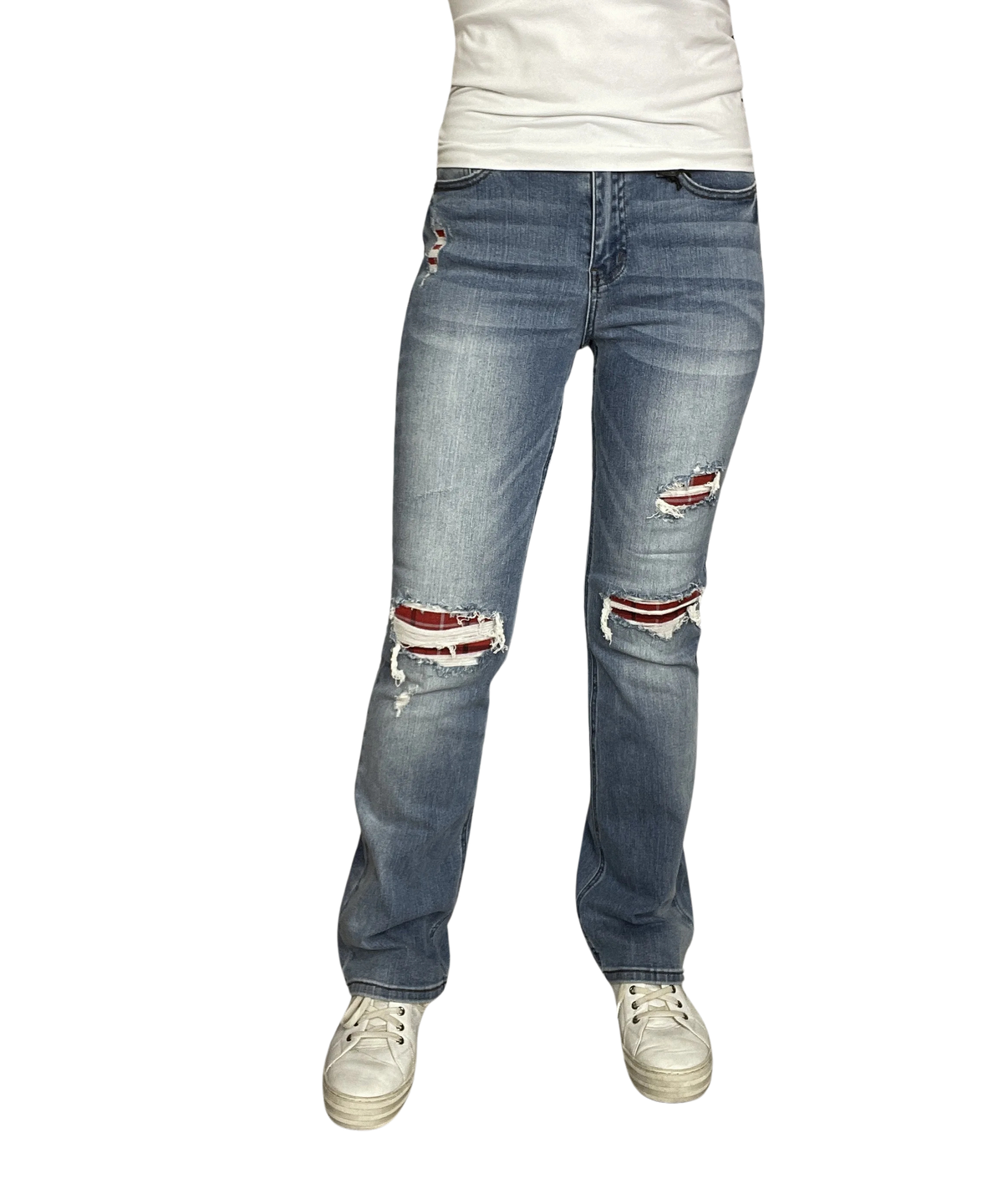 Judy Blue Holly Plaid Patch Boot Cut Jeans 696