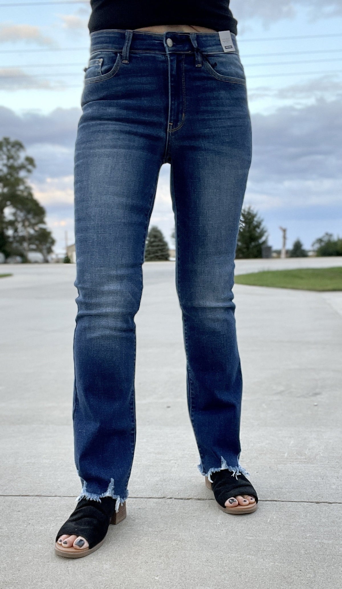 Judy Blue JoEllen Distress Hem Bootcut Mid-Rise Jeans 519