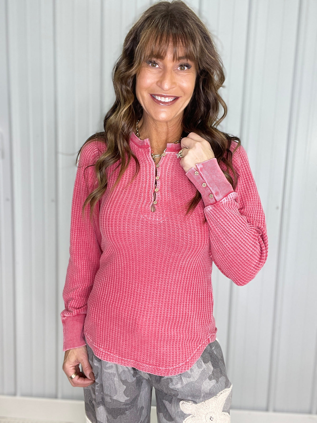 Styled Situation Thermal Henley Top In 3 Colors