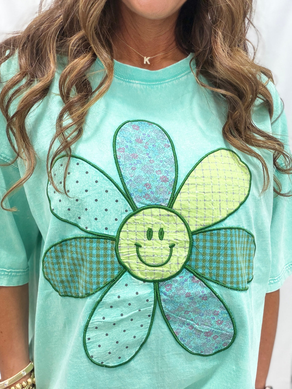 Take The Hint Floral Smiley Face Patch Top In 2 Colors