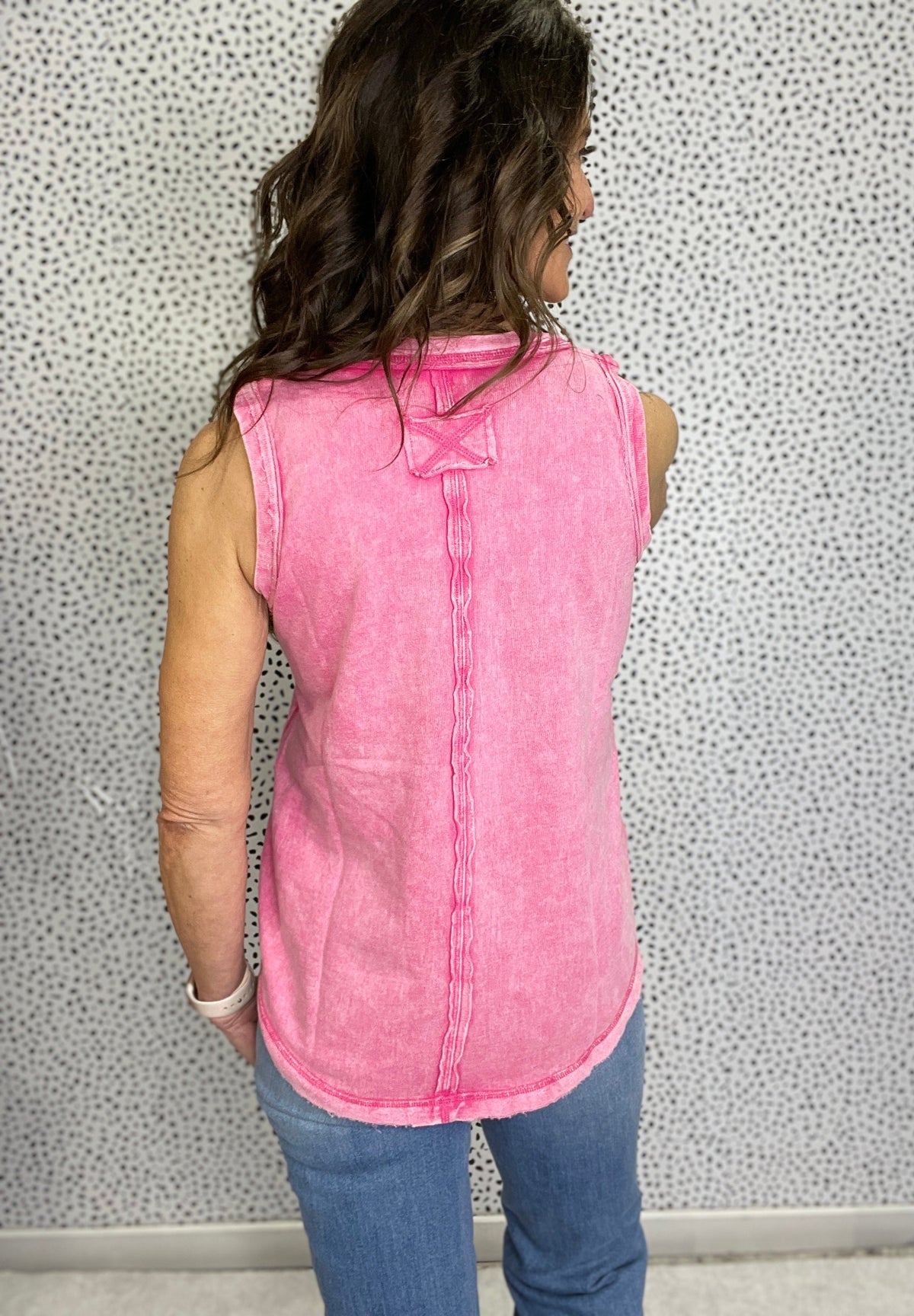 Summer Time Slip Away Sleeveless Henley Raw Edge Top In 8 Colors *Final Sale*