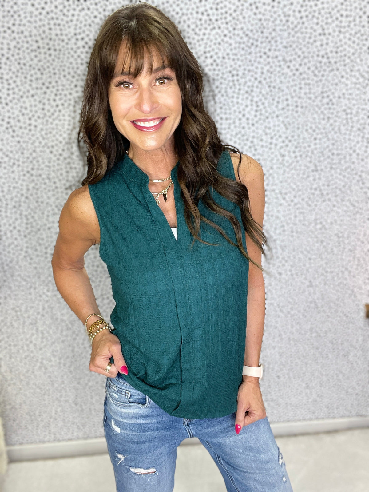 Gracie P Lattice Textured Split Neck Tank Top in 2 Colors *Final Sale*