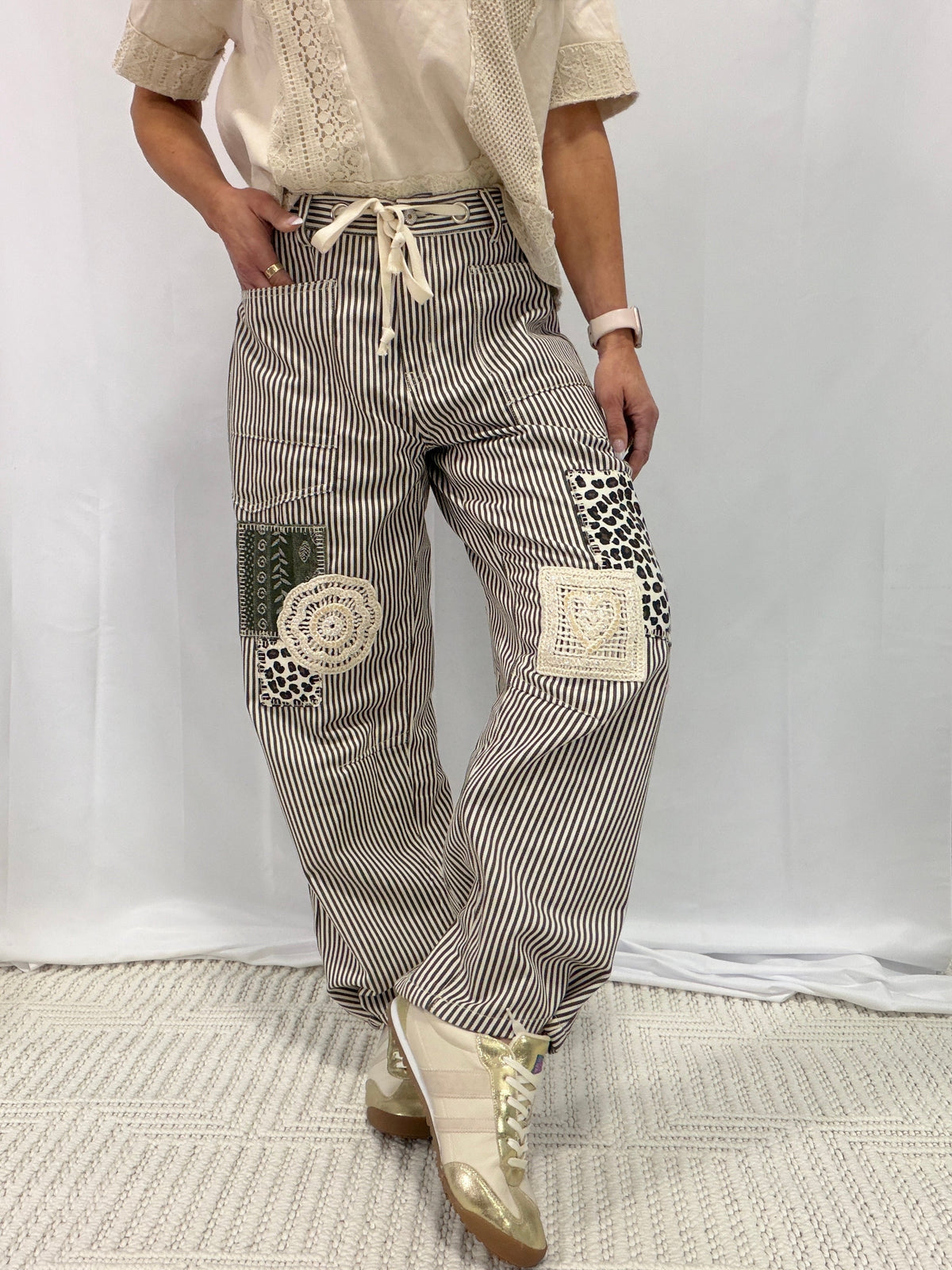 POL Whole Sky Patchwork Detail Pants In 2 Colors