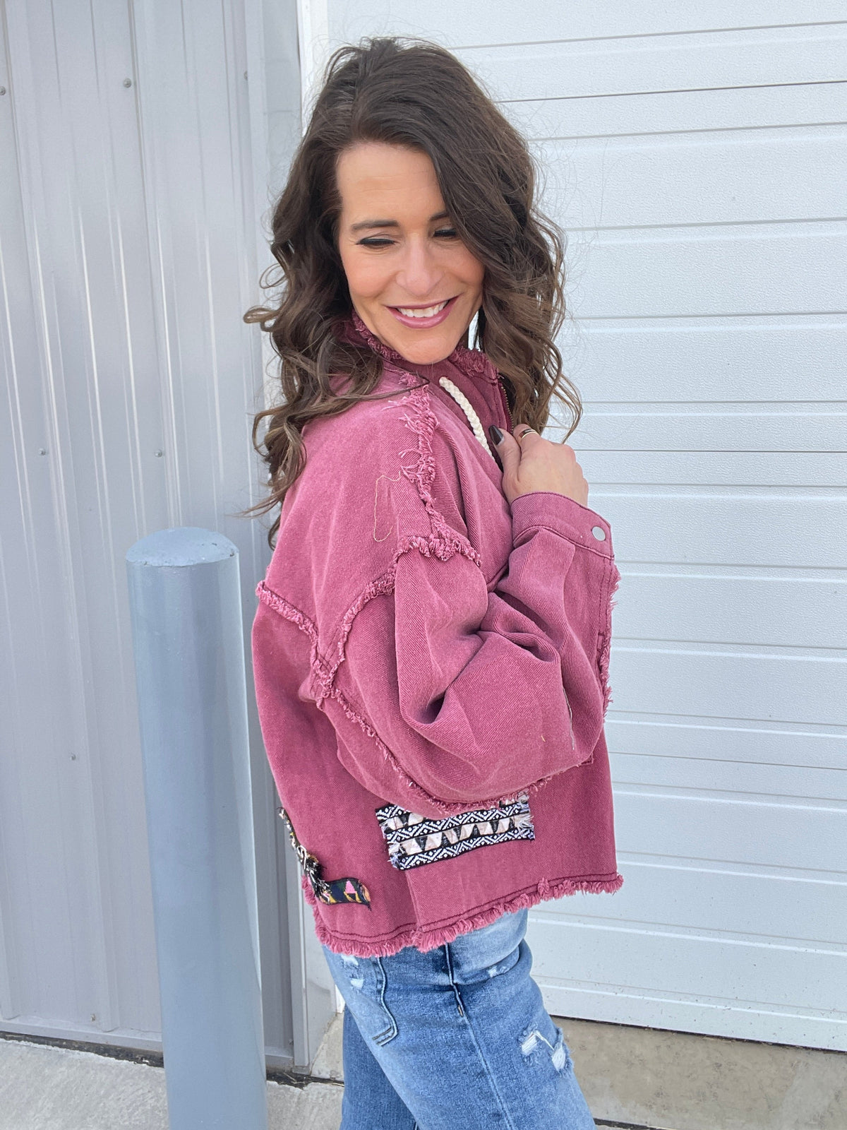 POL Be The One High Neck Twill Jacket In Burgundy *Final Sale*
