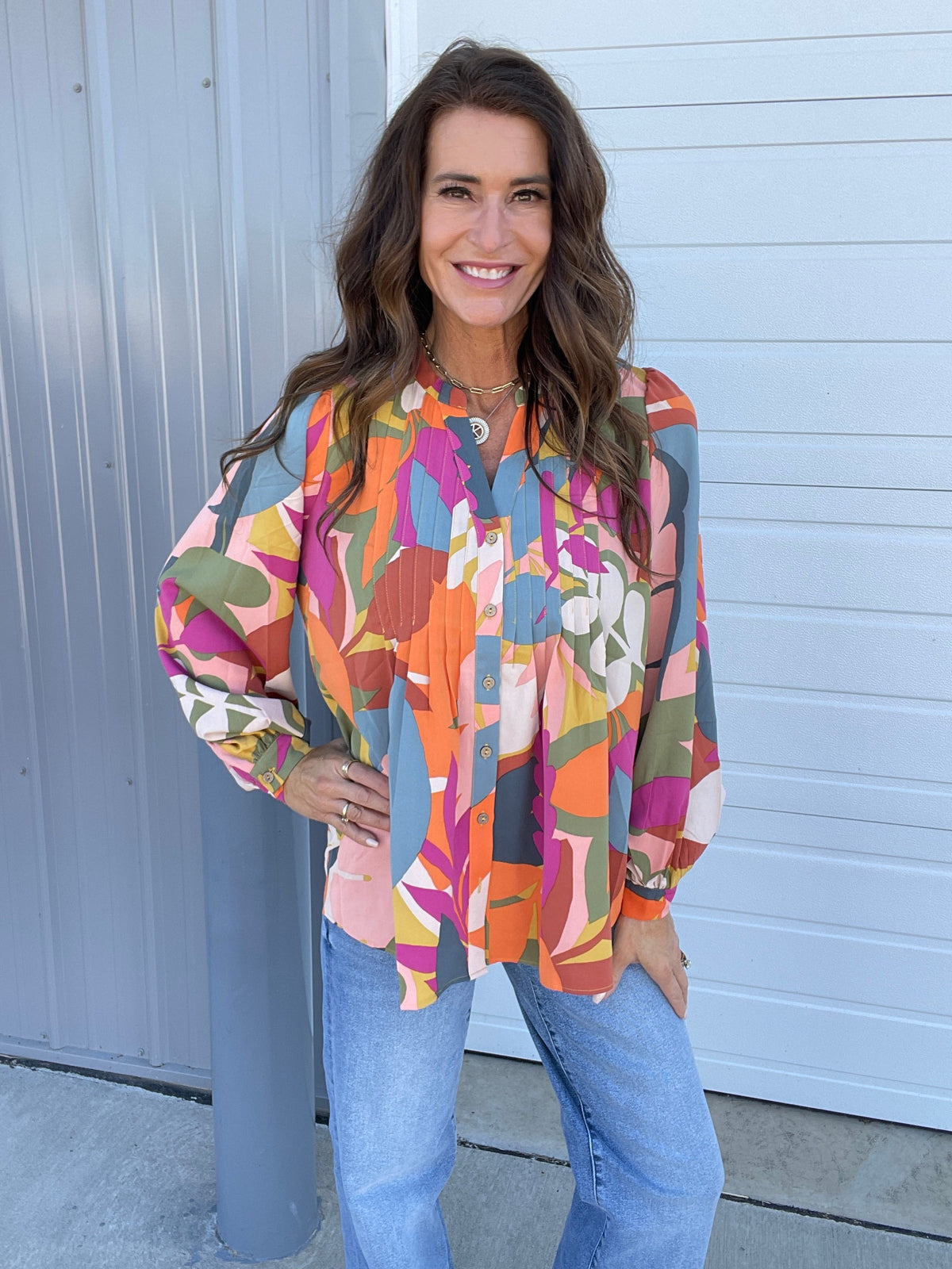 Day Is Bright Button Down Top In 3 Colors: Magenta, Mocha, Peach *Final Sale*