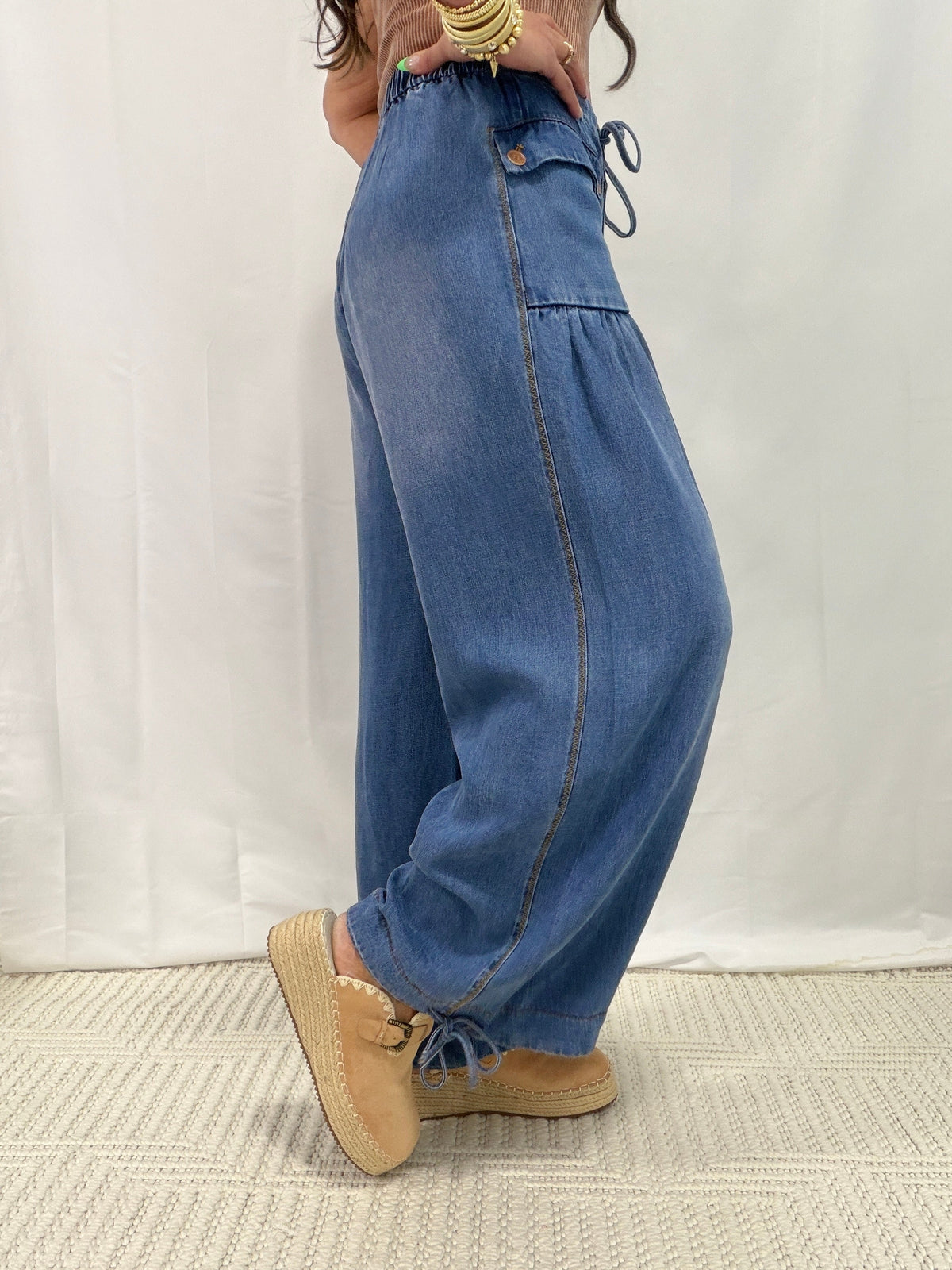 Simply Cherished Bottom Tie Jeans In Blue