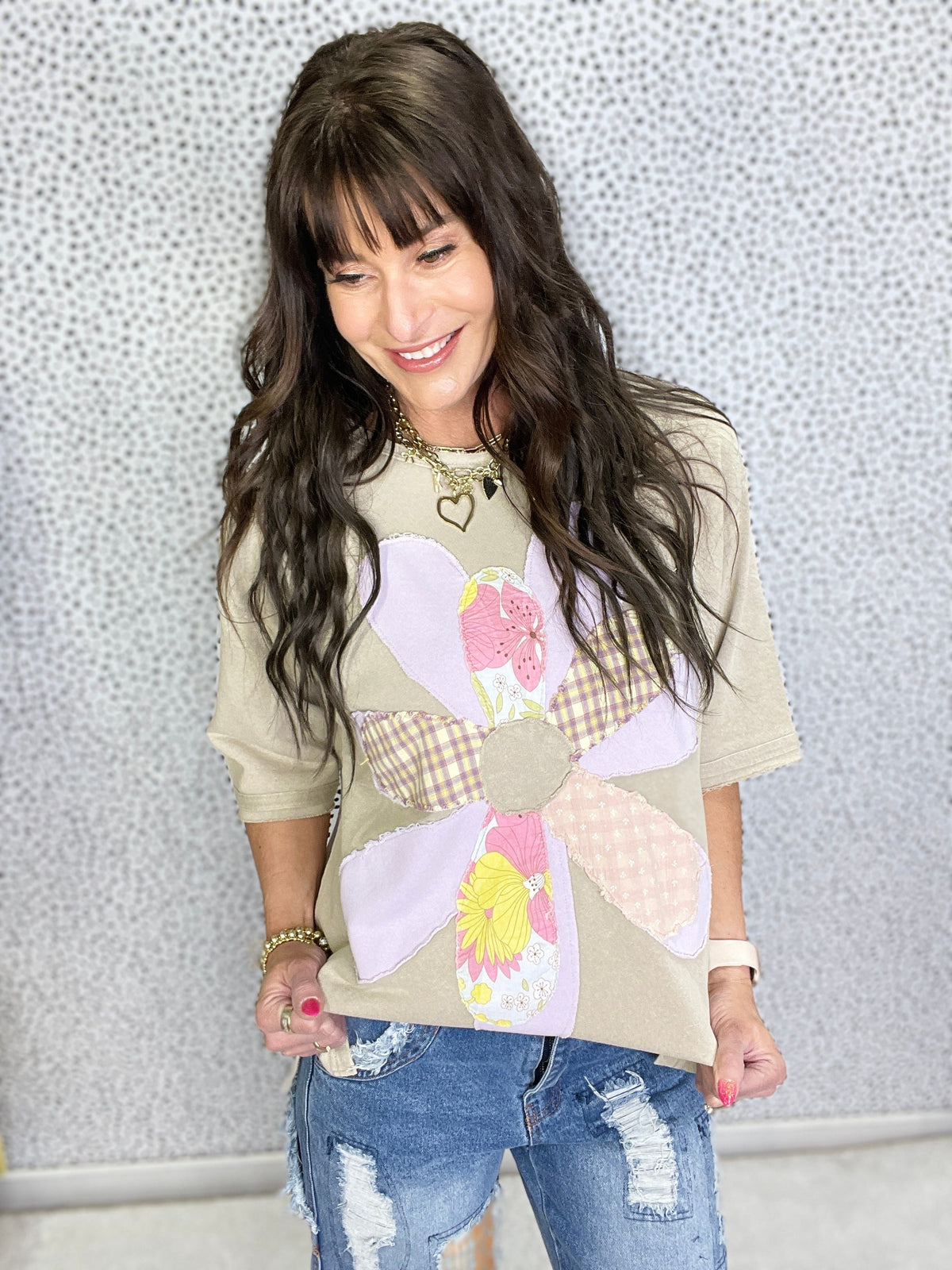 Fun Blossom Flower Patch Terry Knit Top In 4 Colors *Final Sale*