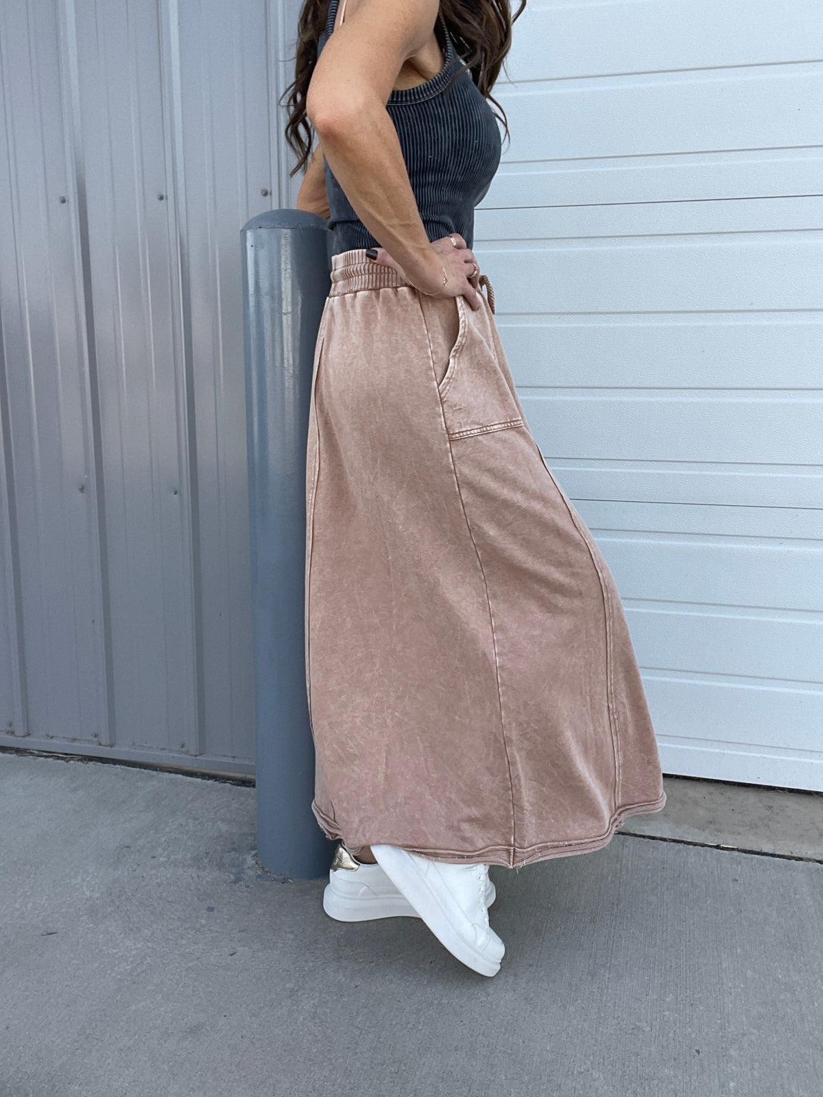 Coming Through Mineral Washed Skirt In 3 Colors: Camel, Mocha, Olive *Final Sale*