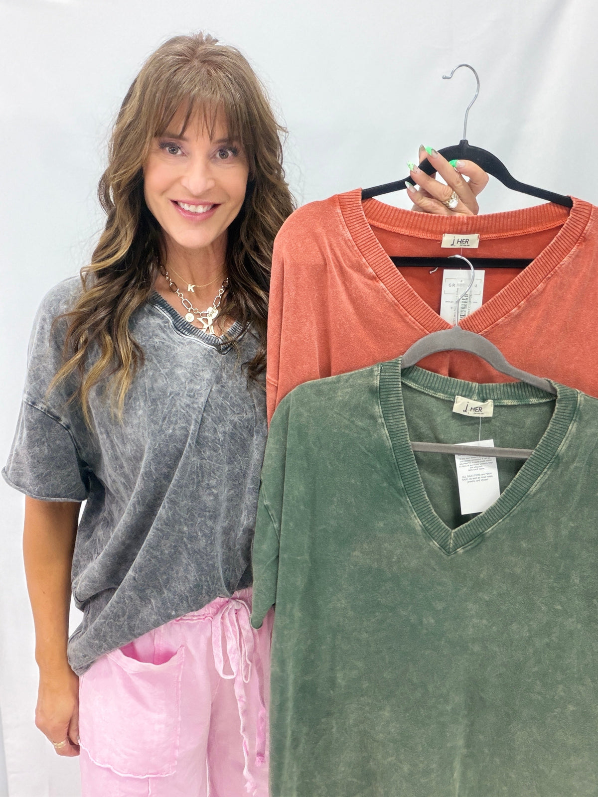 Mineral Wash V Neck Basic Top In 14 Colors