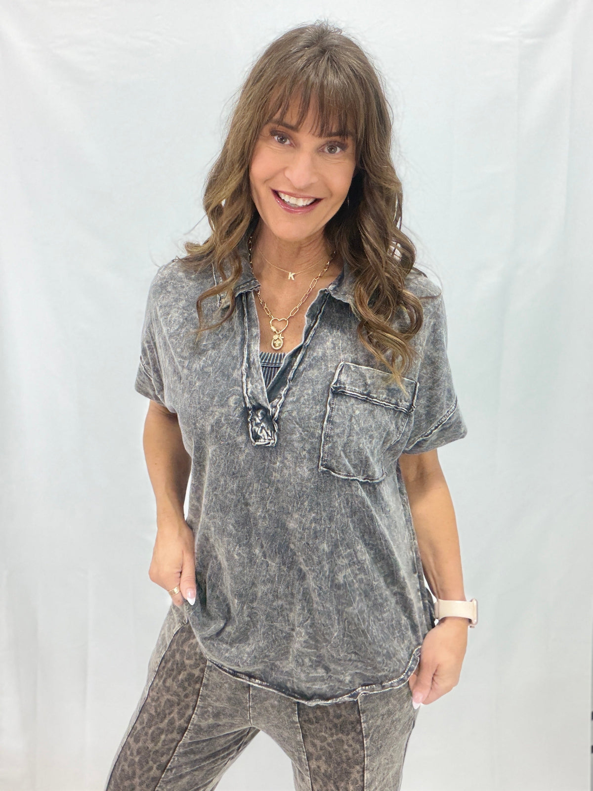Stonewash Relaxed Collared Pocket Top in 4 Colors