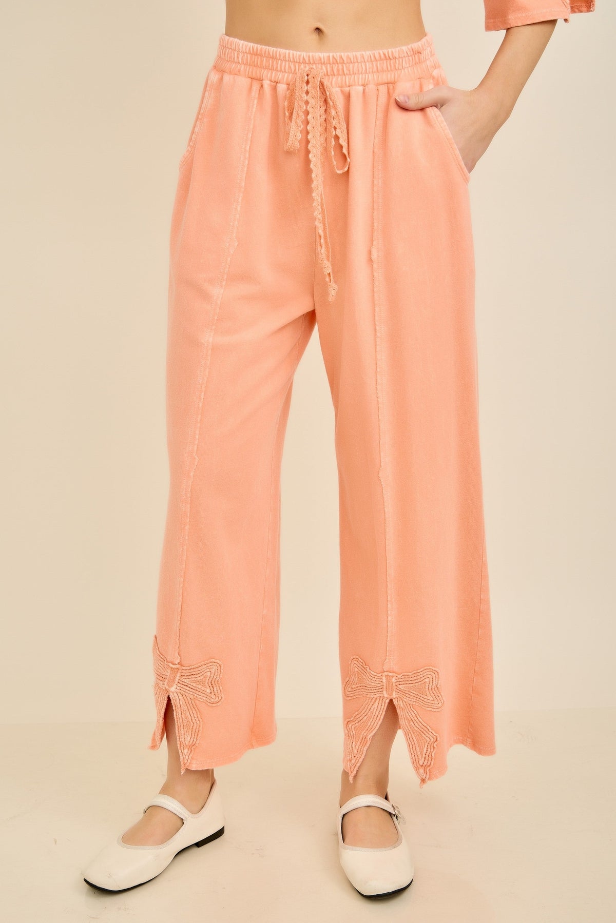 Charmed By Bows Mineral Washed Slit Pants In 6 Colors