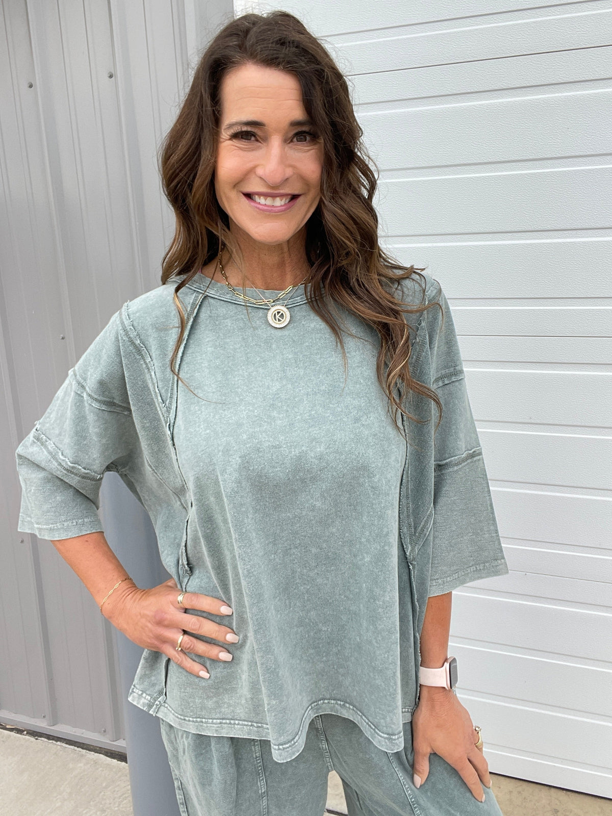 There For Me Mineral Washed Top In 3 Colors: Black, Mocha, Green *Final Sale*