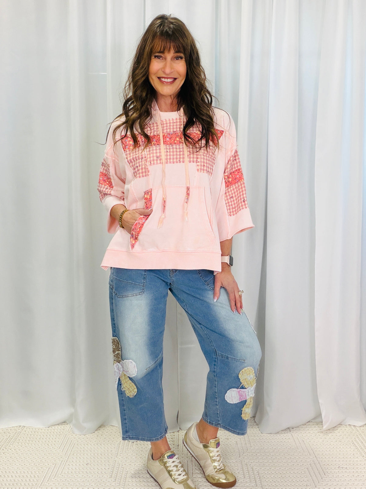 Downtown Flower Patch Barrel Pants In Denim
