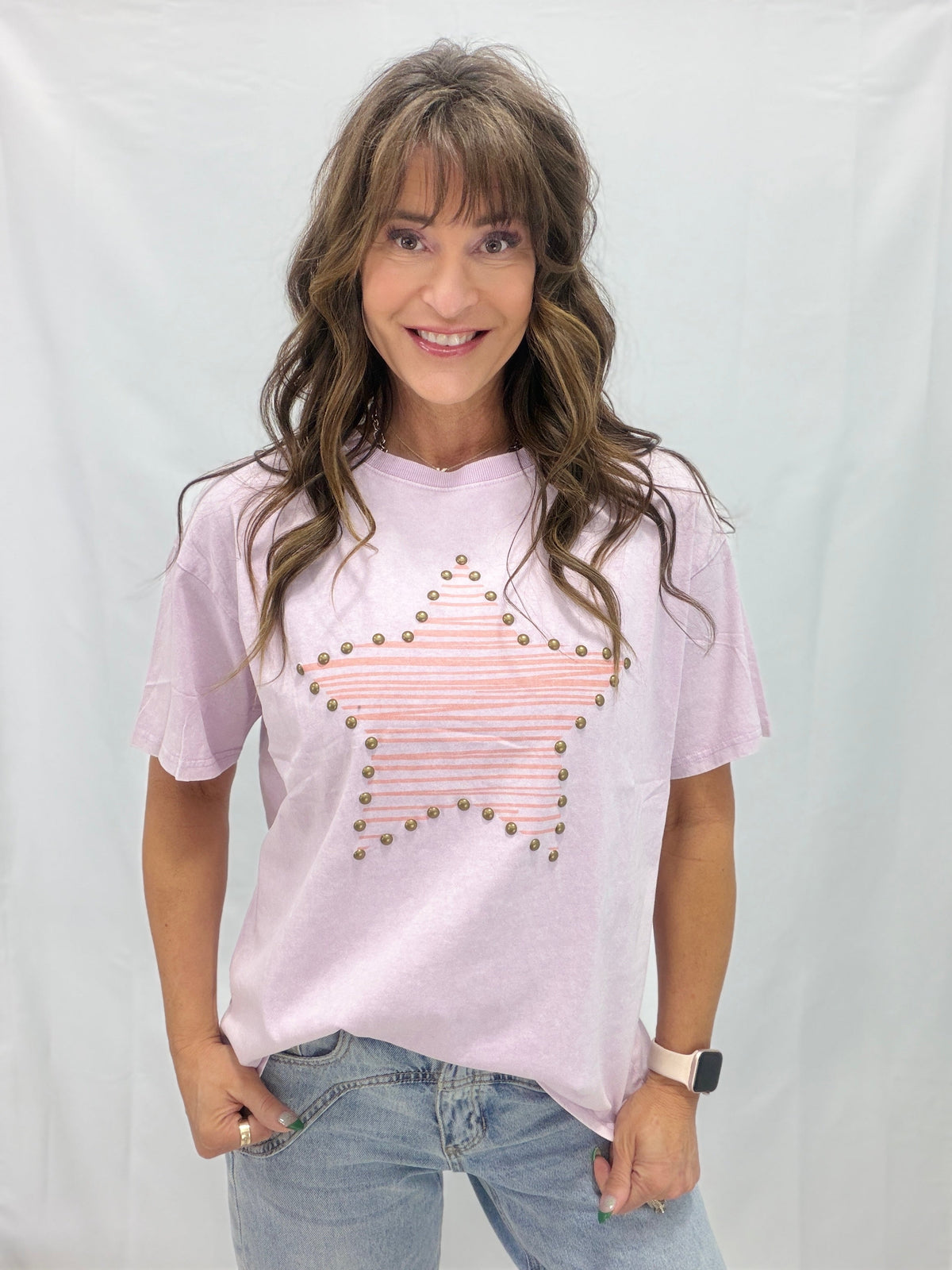 Star Print Stud Top in 2 Colors