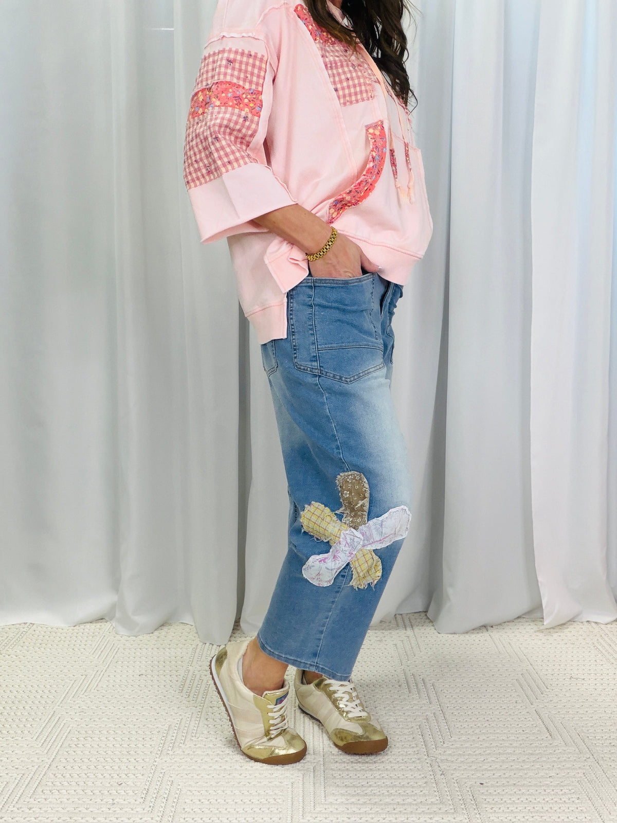 Downtown Flower Patch Barrel Pants In Denim