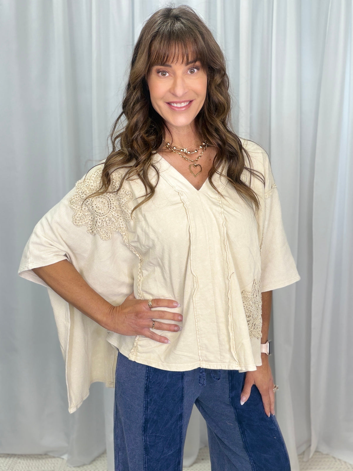 Pick A Date Mineral Washed Boho V-Neck Top In 2 Colors